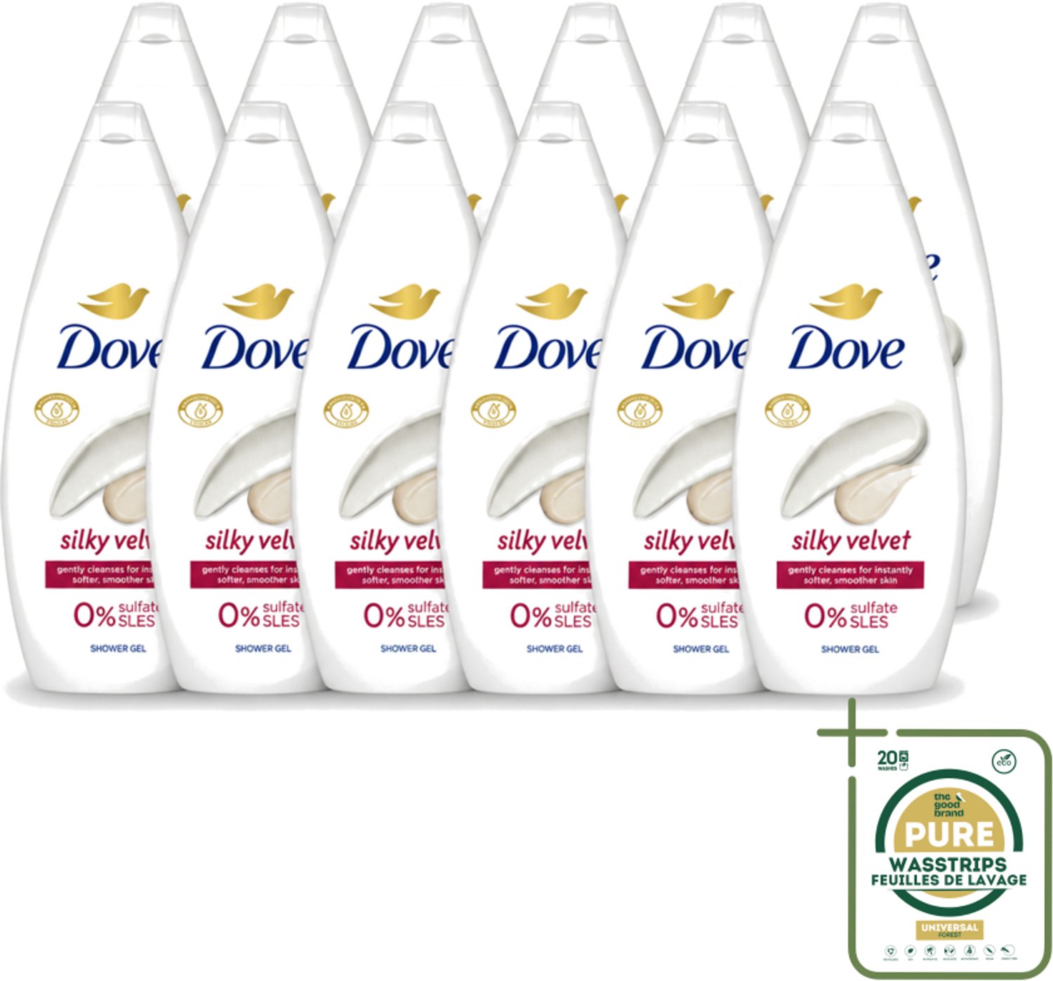 12 x Dove Silky Velvet - Douchegel - Sulfaatvrij - 250 ml - Wasstrips - Douche Gel - Zijdezachte Huid - Sulfaatvrije Douche - Hydraterende Douche - Huid Verzorging