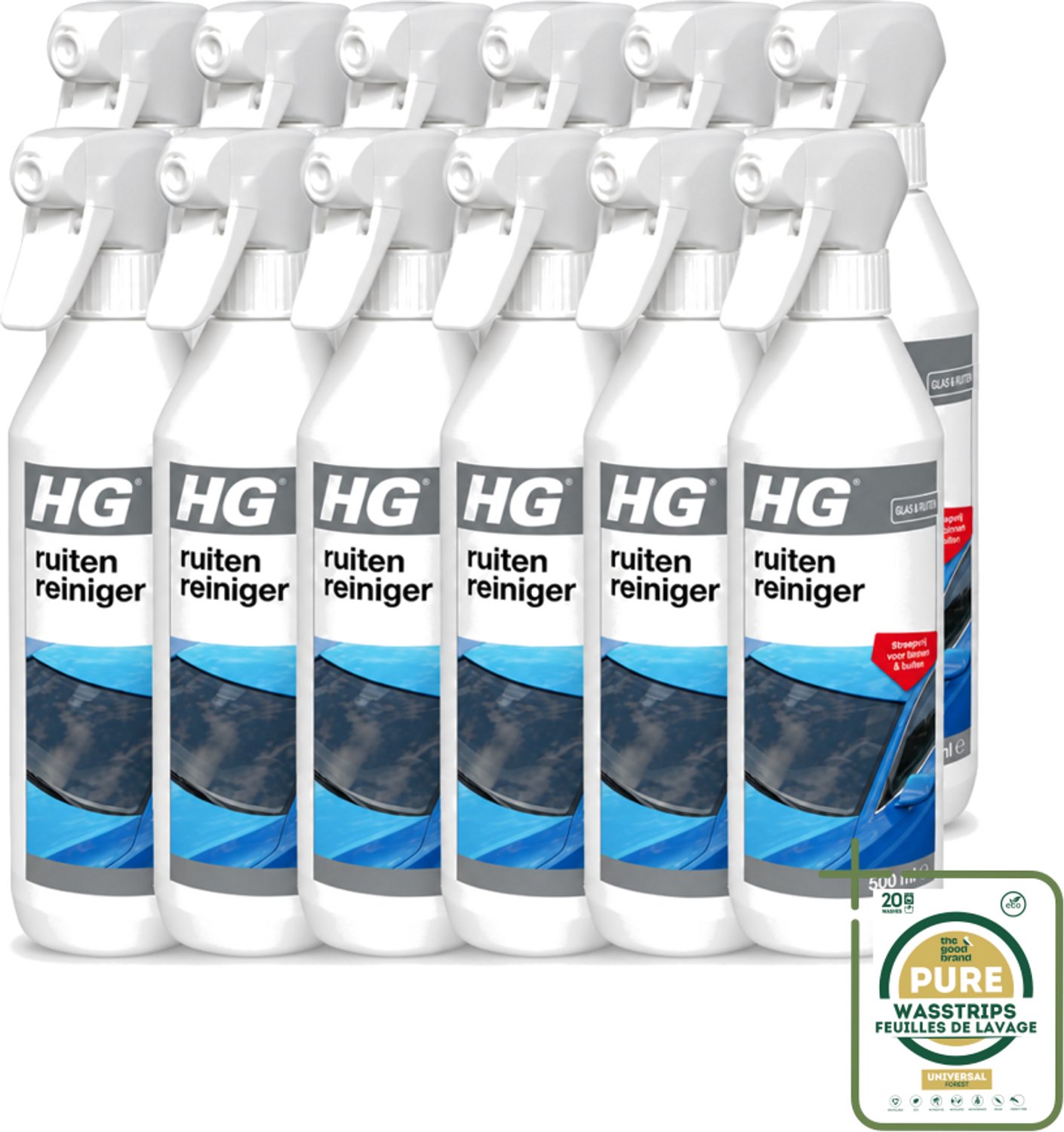 12 x HG - Ruitenreiniger - Streepvrij Voor Binnen & Buiten - 500 ml - Ruitenreiniger - Ruiten Reinigen - Ruiten Reinigen Binnen En Buiten - Ruiten Reinigen Auto - Ruiten Reinigen Caravan