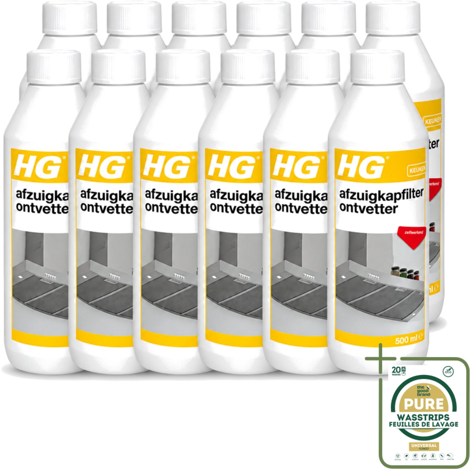 12 x HG - Afzuigkapfilter Ontvetter - Zelfwerkend - 500 ml - Afzuigkapfilter - Ontvetter - Afzuigkap Reinigen - Vet Verwijderen - Afzuigkap Filter