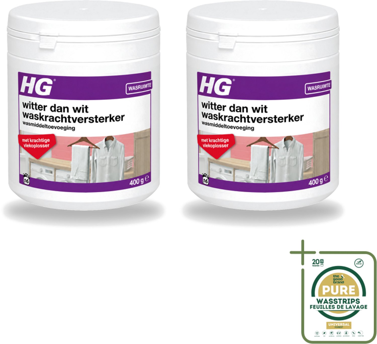 2 x HG - Wasruimte - Witter Dan Wit - Wasmiddeltoevoeging - 400 g - Wasstrips - Wit Textiel - Wasmiddel - Waskracht - Witheid - Wasgoed