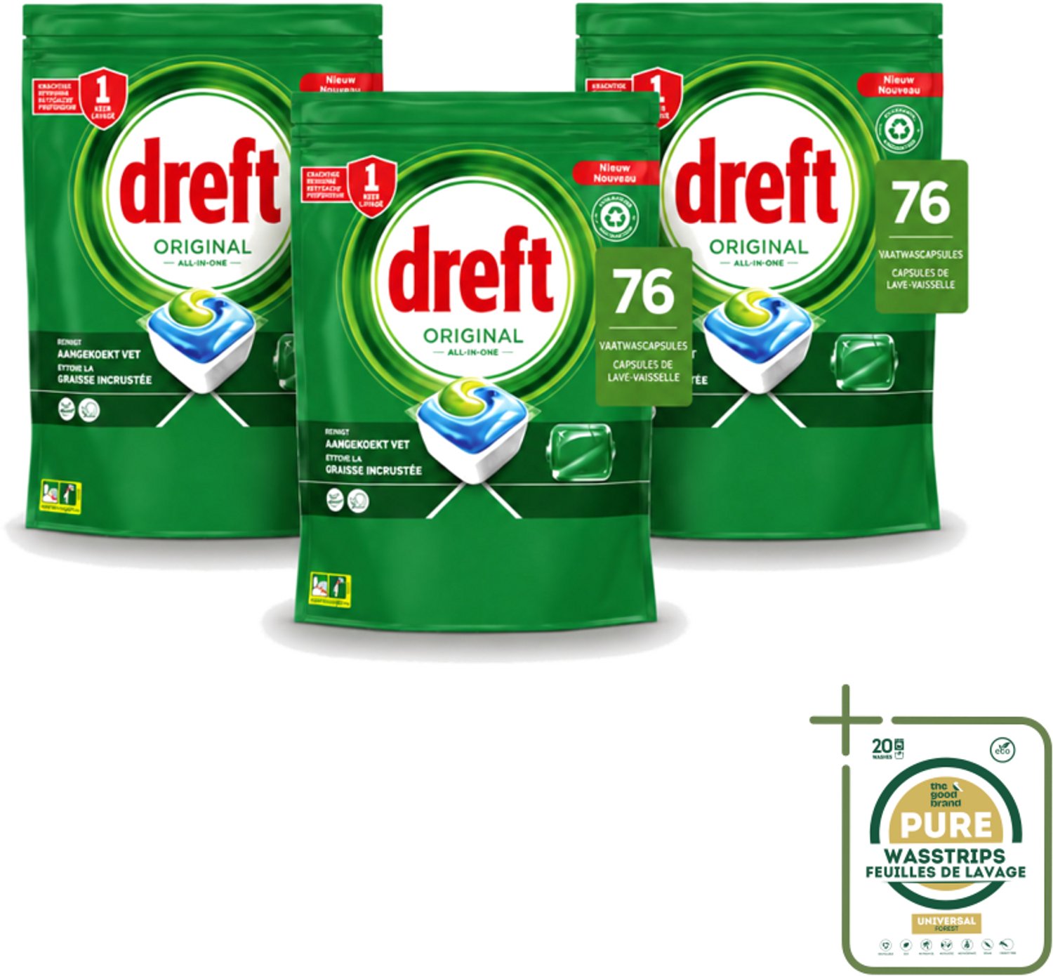 3 x Dreft – Vaatwascapsules – Original All-in-One – 76 Capsules - Vaatwassen - Vaatwascapsules - Reinigingscapsule - Vaatwasser - Vetoplossing