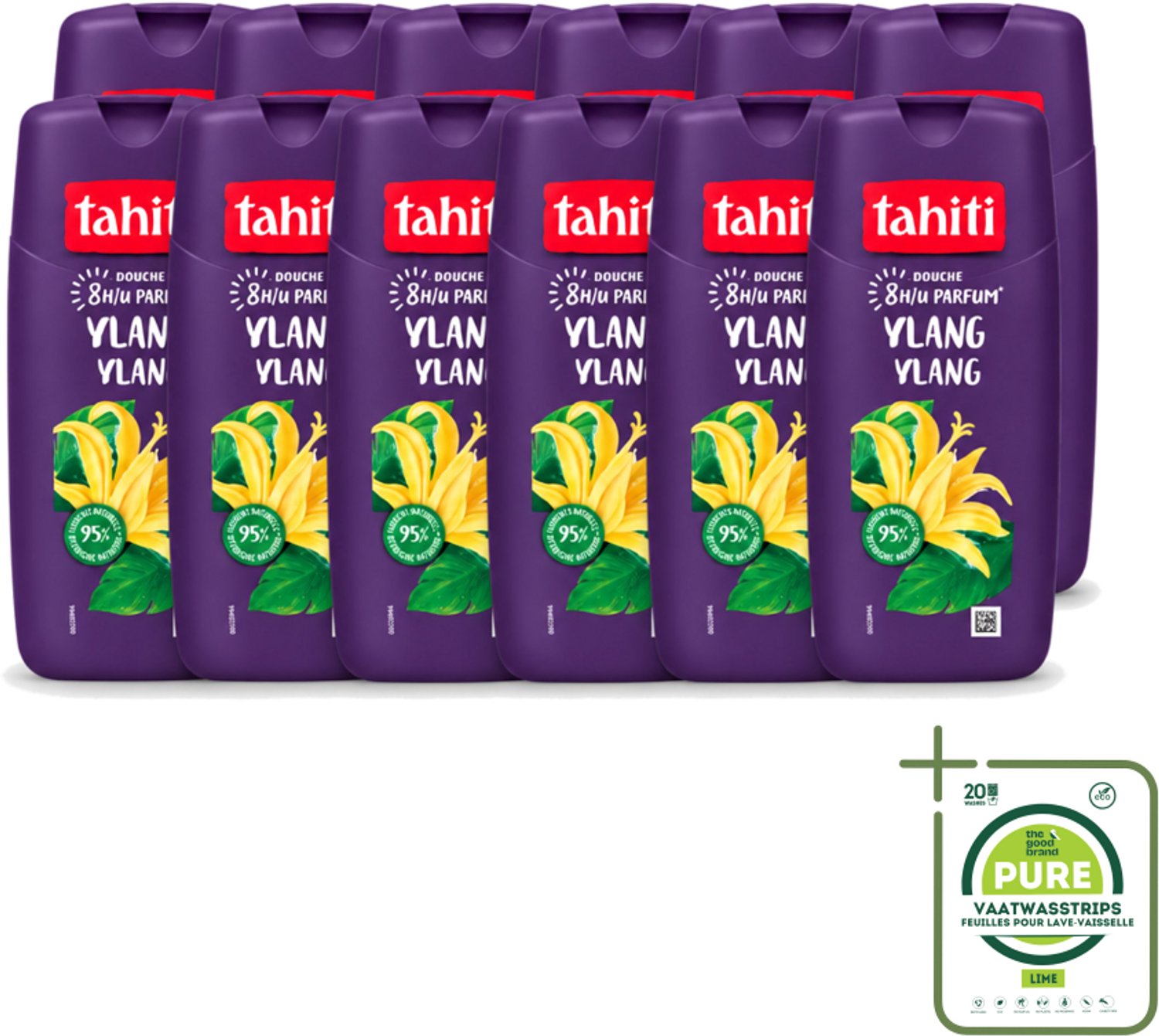 12 x Tahiti – Douchegel – Ylang Ylang - 315 ml - Grootverpakking - Vaatwasstrips - Douchegel Tahiti - Ylang Ylang Douchegel - Douchegel Voor Huidverzorging - Exotische Geur Douchegel - Milde Douchegel