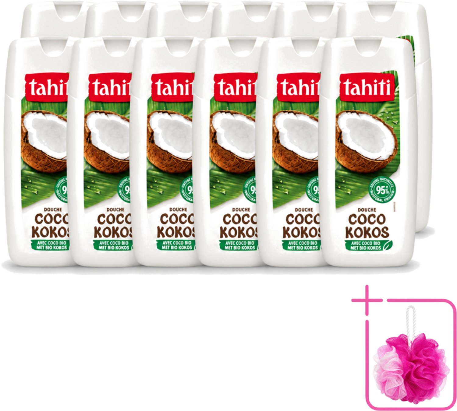12 x Tahiti - Douchegel - Biologische Kokos - 100% Vegan - 300 ml - Bulkverpakking - Douchegel kokos - Douchemop - Biologische kokos