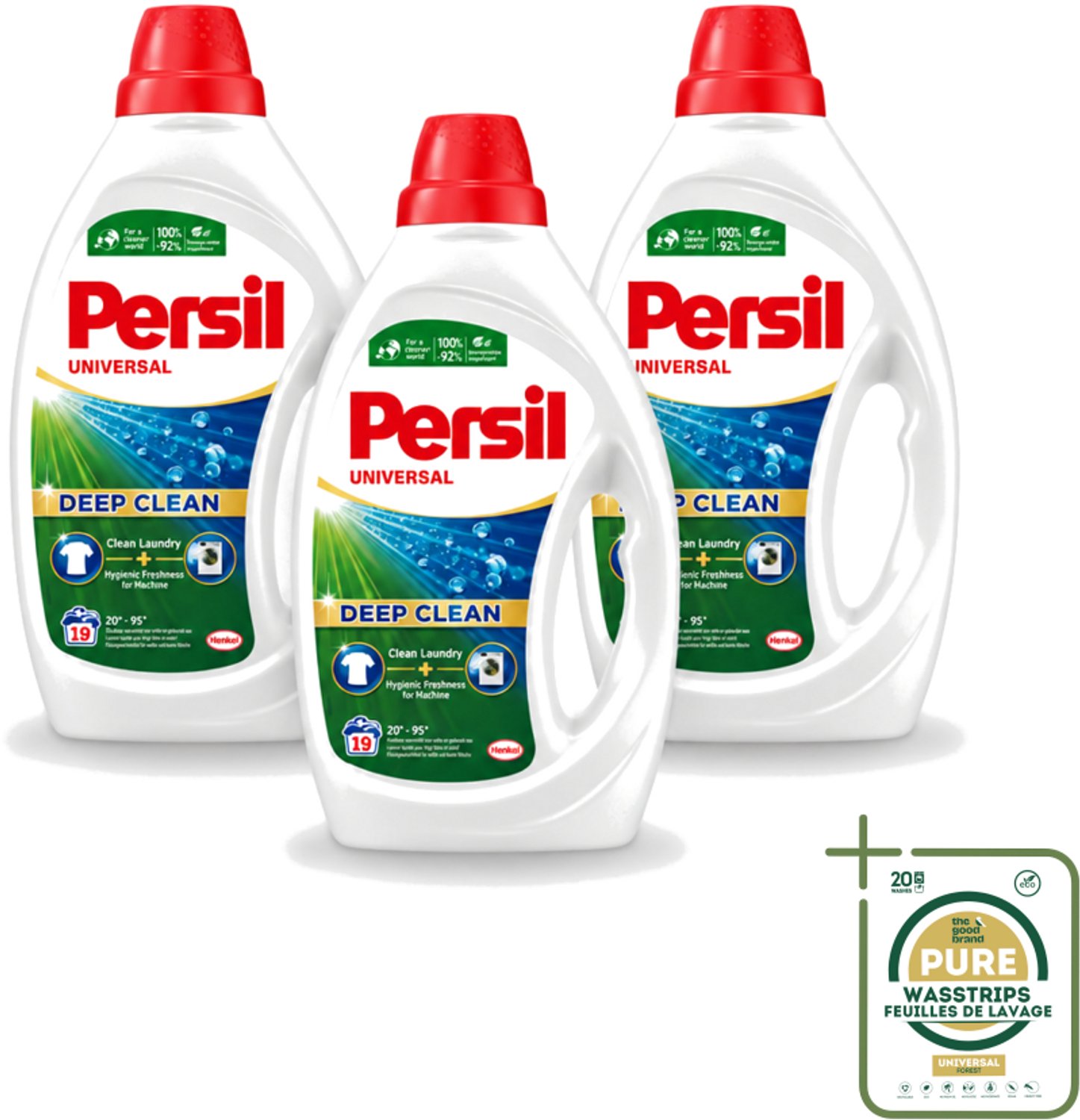 3 x Persil Universal - Deep clean - Vloeibaar Wasmiddel - Witte en Gekleurde Was - 19 Wasbeurten - Wasstrips - Wasmiddel - Diepgewas - Vlekverwijdering - Wasmachine Reinigen - Hygiëne