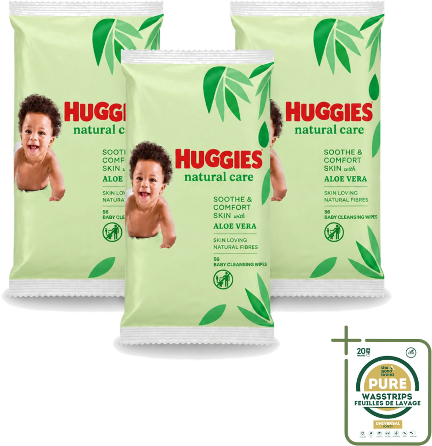 3 x Huggies - Billendoekjes - Huidvriendelijk - Met Aloë Vera - 56 Babydoekjes - Wasstrips - Billendoekjes Voor Baby - Zachte Reiniging - Hypoallergeen - Aloë Vera - Vitamine E