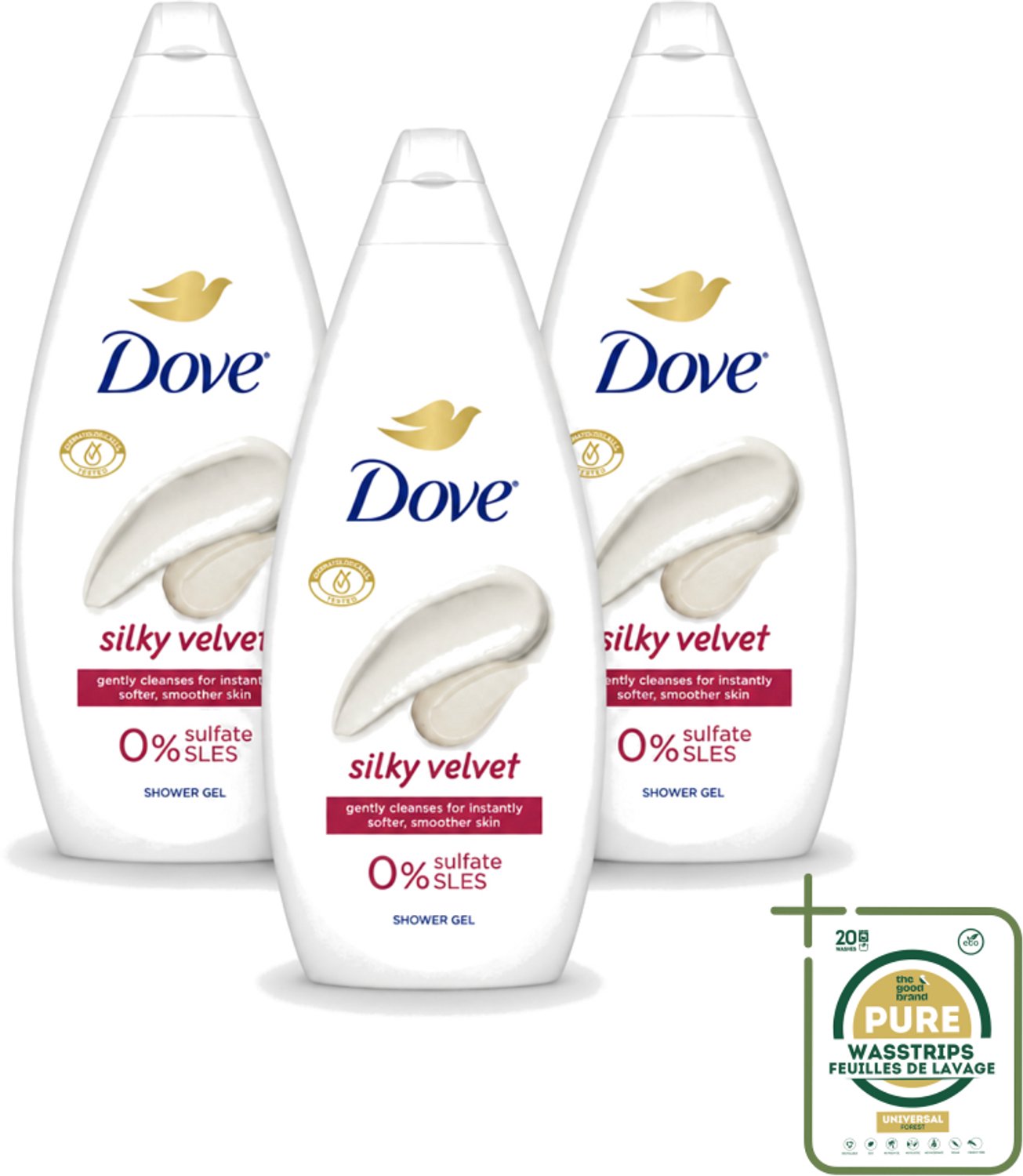 3 x Dove Silky Velvet - Douchegel - Sulfaatvrij - 250 ml - Wasstrips - Douche Gel - Zijdezachte Huid - Sulfaatvrije Douche - Hydraterende Douche - Huid Verzorging