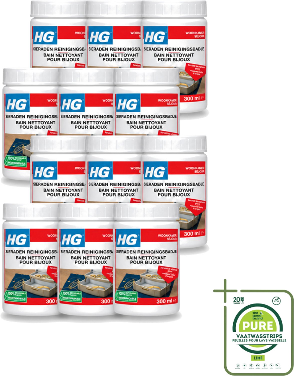 12 x HG - Sieraden Reinigingsbadje - Glansherstellend - 300 ml - Grootverpakking - Sieraden Reinigen - Sieraden Reinigingsbadje - Sieraden Reinigen En Herstellen - Sieraden Verzorgen - Sieraden Glansherstellen