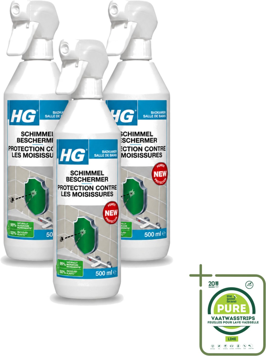 3 x HG - Badkamer - Schimmel Beschermer - Sterk Beschermend - 500 ml - Grootverpakking - Vaatwasstrips - Schimmelbescherming - Vochtbescherming - Schimmelgroei - Badkamerbescherming - Vochtplekken