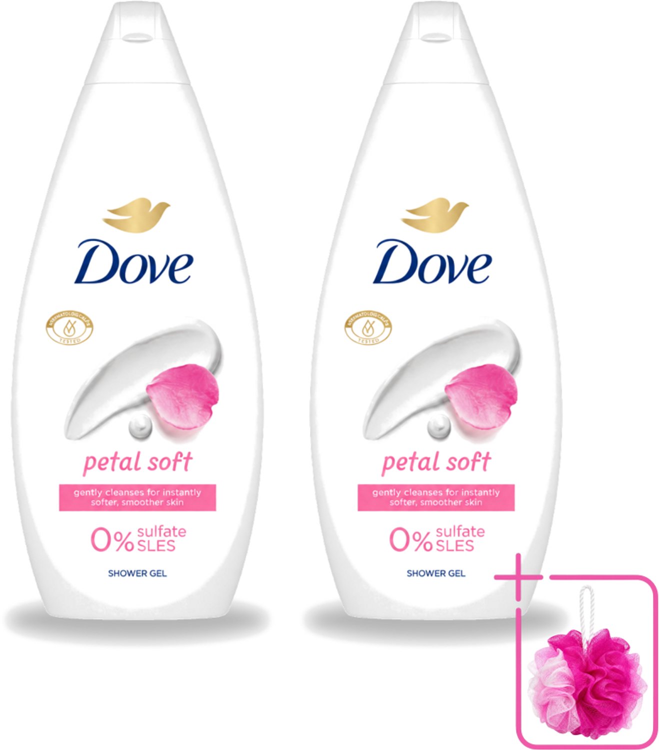 2 x Dove Petal Soft - Douchegel - Sulfaatvrij - 250 ml - Bulkverpakking - Douchegele - Douchemop - Zachte reiniging