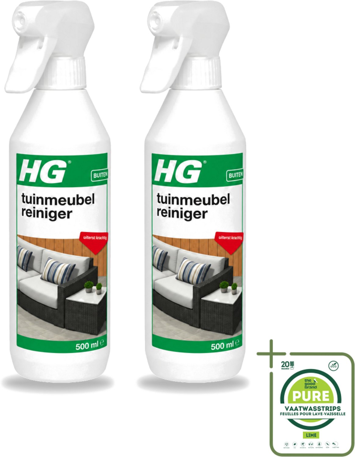 2 x HG - Buiten - Tuinmeubelreiniger - Uiterst Krachtig - 500 ml - Grootverpakking - Vaatwasstrips - Tuinmeubel Reinigen - Tuinmeubel Reiniger - Buitenmeubel Reinigen - Meubel Reinigen - Vervuiling Verwijderen