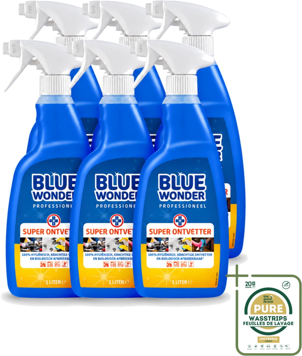 6 x Blue Wonder - Professioneel Superontvetter - Spray - Krachtige Ontvetter - 1 Liter - Ontvettingsmiddel - Superontvetter - Keuken Reinigen - Badkamer Reinigen - Vet Verwijderen
