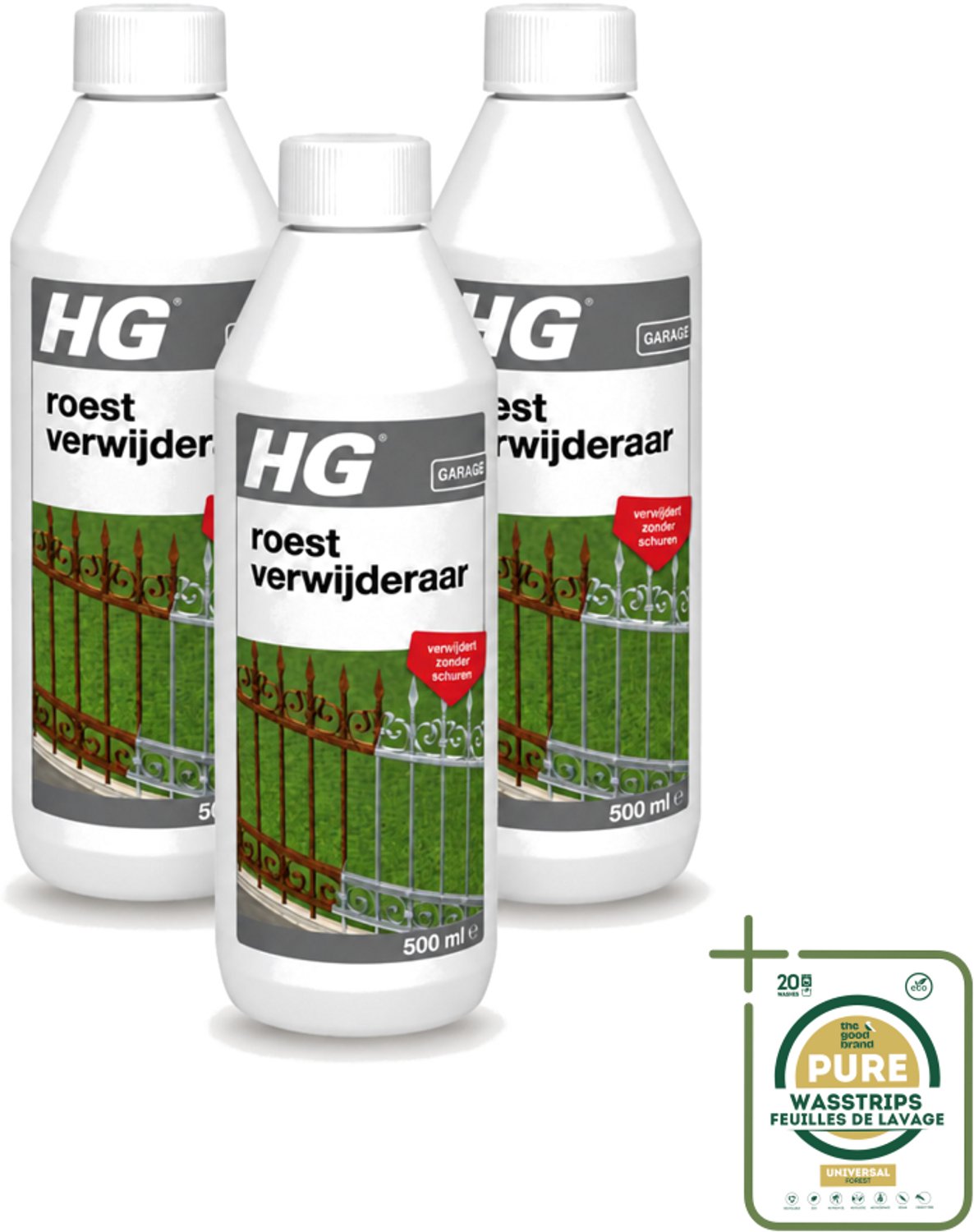 3 x HG - Roestverwijderaar - Verwijdert Zonder Schuren - Snel & Effectief - 500 ml - Wasstrips - Roestverwijderaar - Roestverwijderen - Roestwerende Werking - Metaal Behandelen - Hekken Reinigen