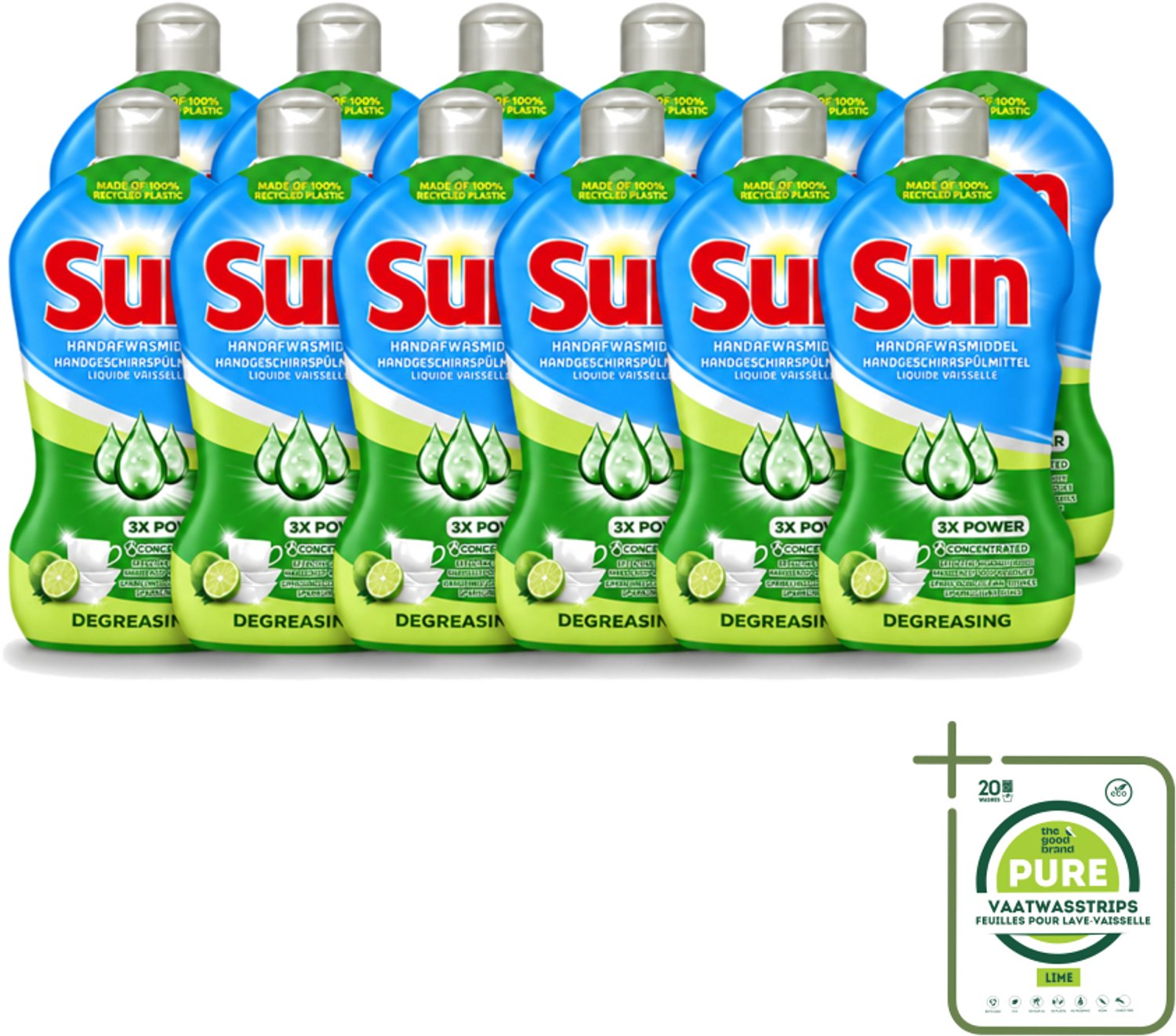 12 x Sun - Handafwasmiddel - Degreasing - Limoen - 450 ml - Grootverpakking - Vaatwasstrips - Handafwasmiddel - Vaatwas - Limoen - Afwasmiddel - Vetverwijderend