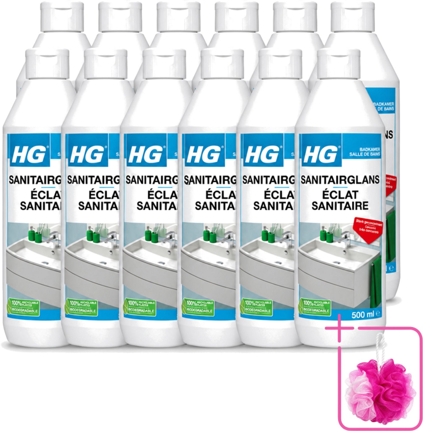 12 x HG - Badkamer - Badkamerreiniger - Extra Glans - Sterk Geconcentreerd - 500 ml - Bulkverpakking - Badkamerreiniger - Douchemop - Badkamer schoonmaken
