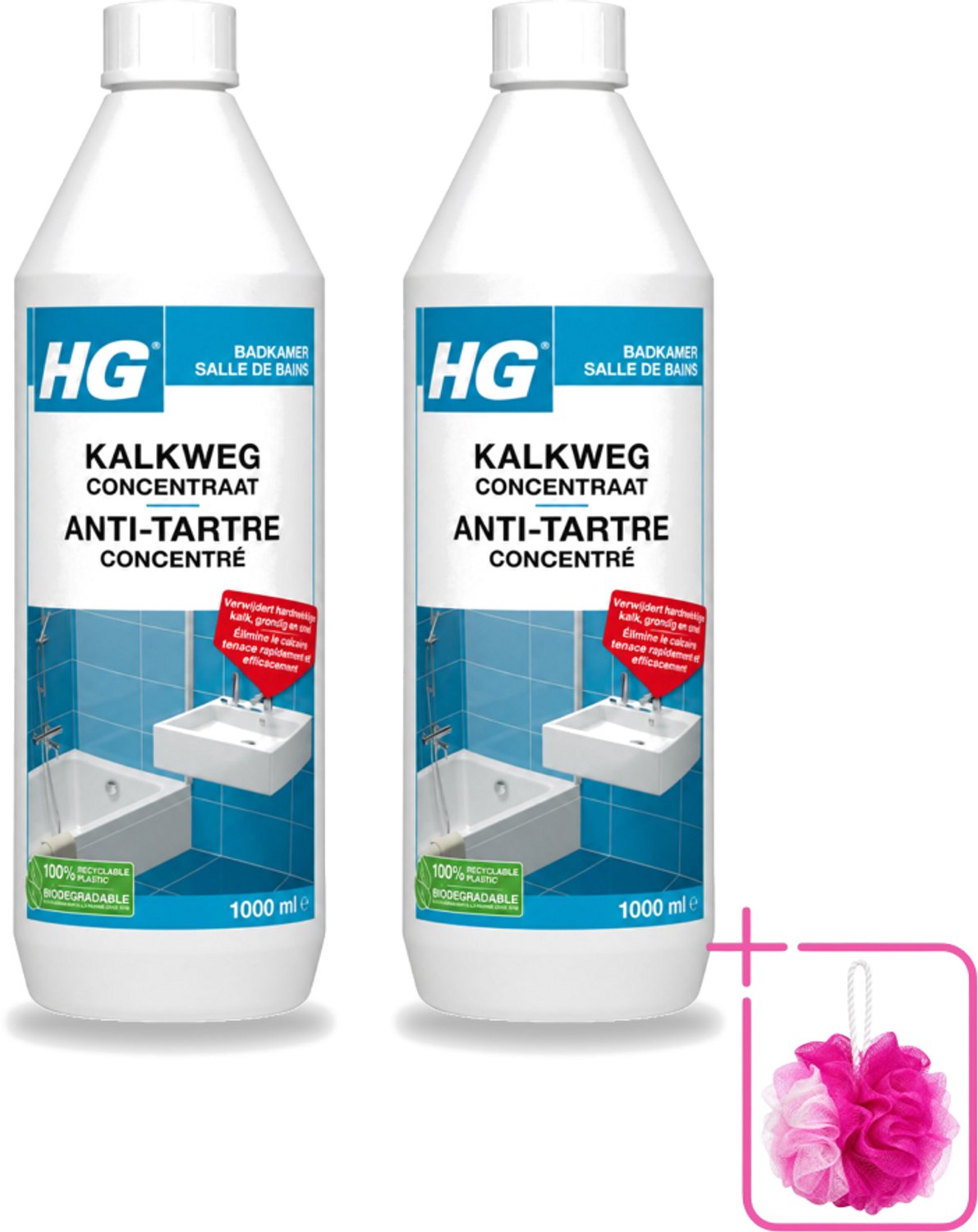 2 x HG - Badkamer - Kalkweg Concentraat - Verwijdert Hardnekkige Kalk - 1L - Bulkverpakking - Kalk weg - Douchemop - Kalk verwijderen