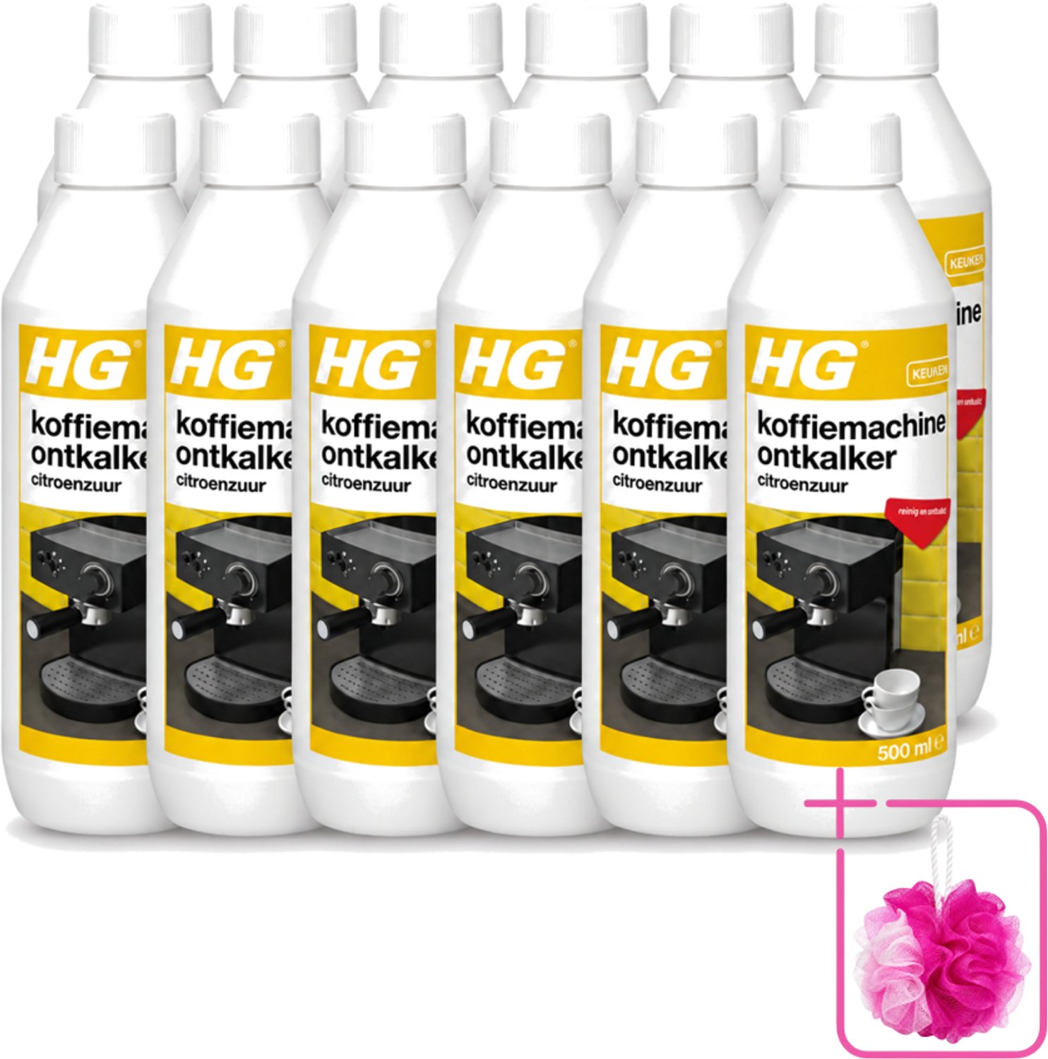12 x HG - Koffiemachine Ontkalker - Op Basis Van Citroenzuur - Ideaal voor Senseo- & espressomachine - 500 ml - Bulkverpakking - Koffiemachine ontkalker - Douchemop - Citroenzuur