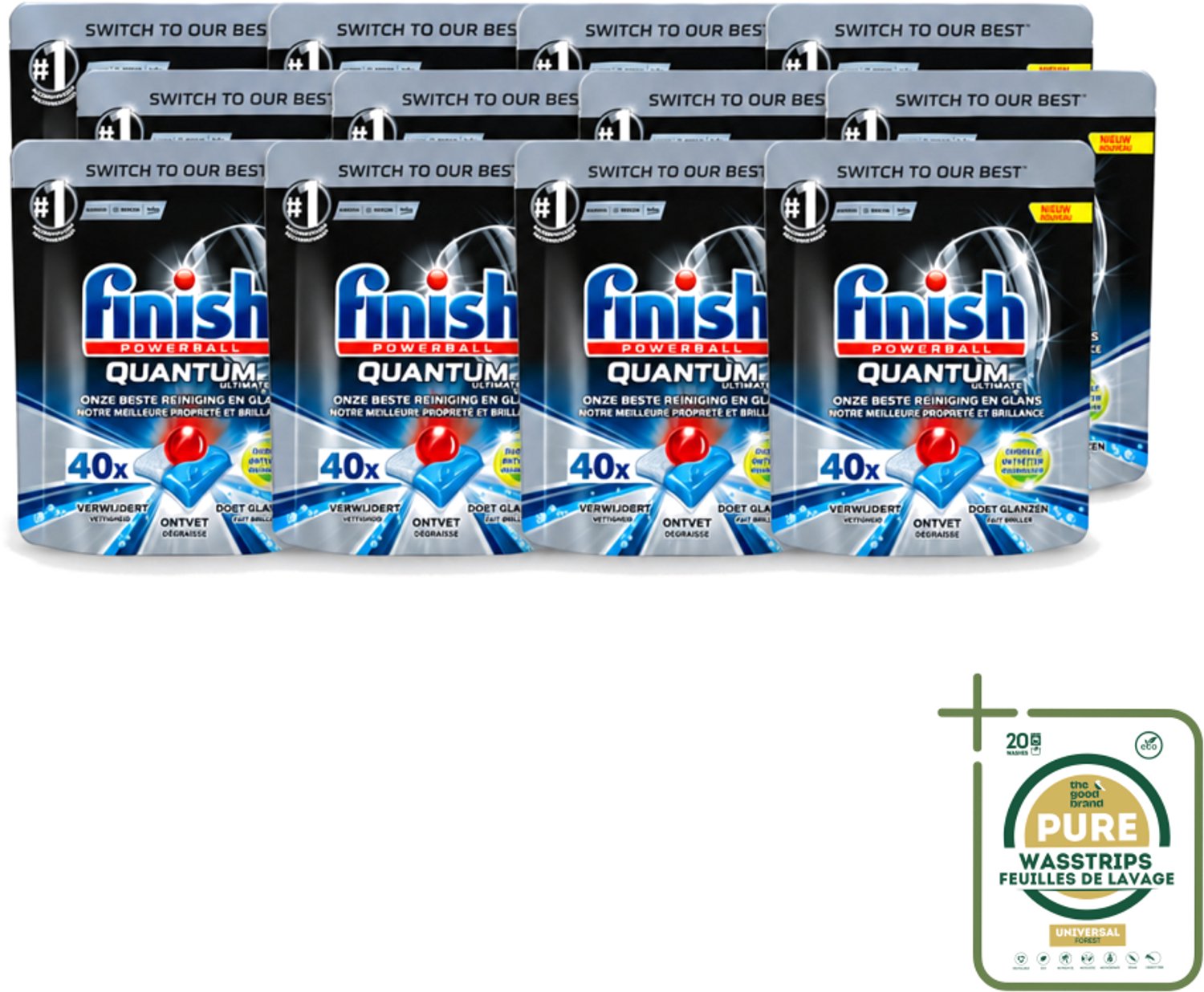12 x Finish – Vaatwastabletten – Quantum Ultimate Ontvetter – 40 Capsules - Vaatwasmiddel - Vaatwastablet - Ontvetter - Vetverwijderen - Glans