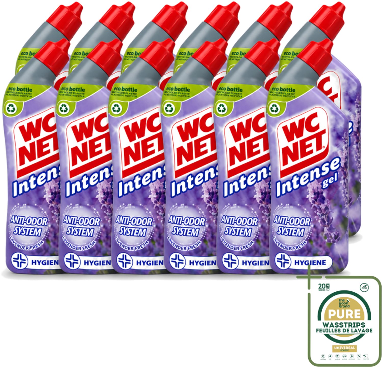 12 x WC Net - Toiletreiniger - Gel - Lavendel - Gerecycled Materiaal - 750 ml - Wasstrips - WC Net - Toilet Reiniger - Lavendel Geur - Anti-geur - Gerecycled Fles