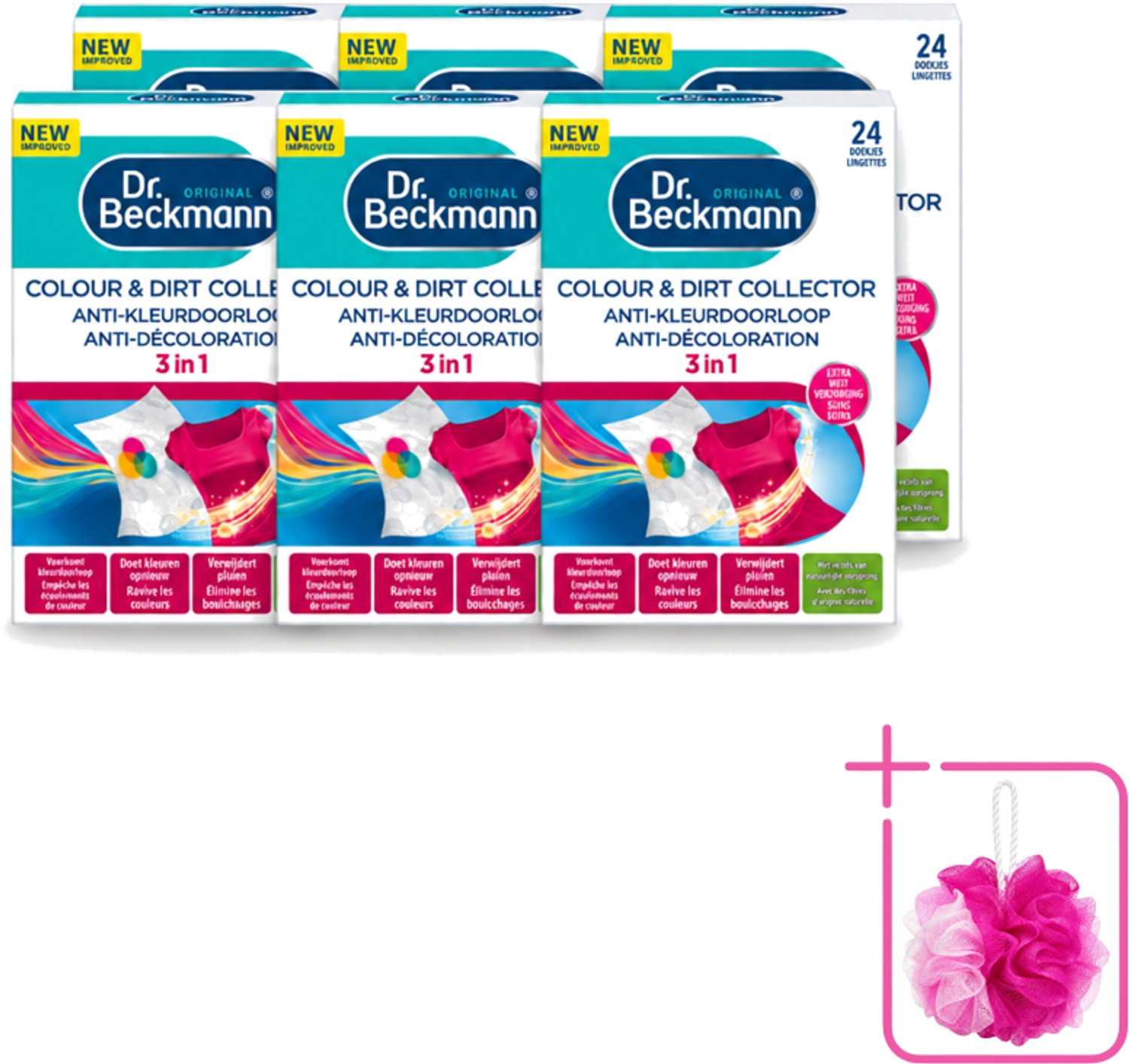 6 x Dr. Beckmann - Anti-Kleur Doorloopdoekjes - Kleurbescherming - Witte en Gekleurde Was - 24 Doekjes - Bulkverpakking - Kleurbescherming - Douchemop - Wasdoek