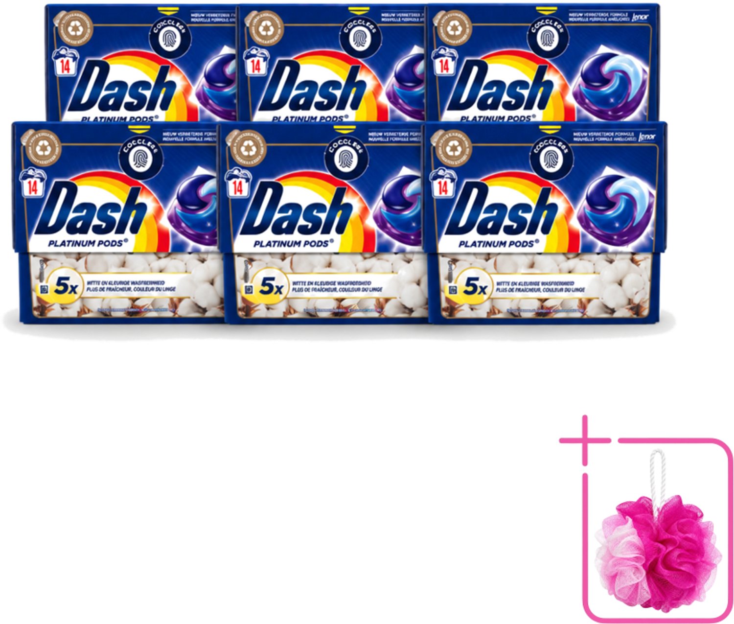 6 x Dash Platinum - Wasmiddel Capsules - Witte en Gekleurde Was - Frisheid van Katoen - 14 Wasbeurten - Bulkverpakking - Wasmiddel - Douchemop - Wascapsules