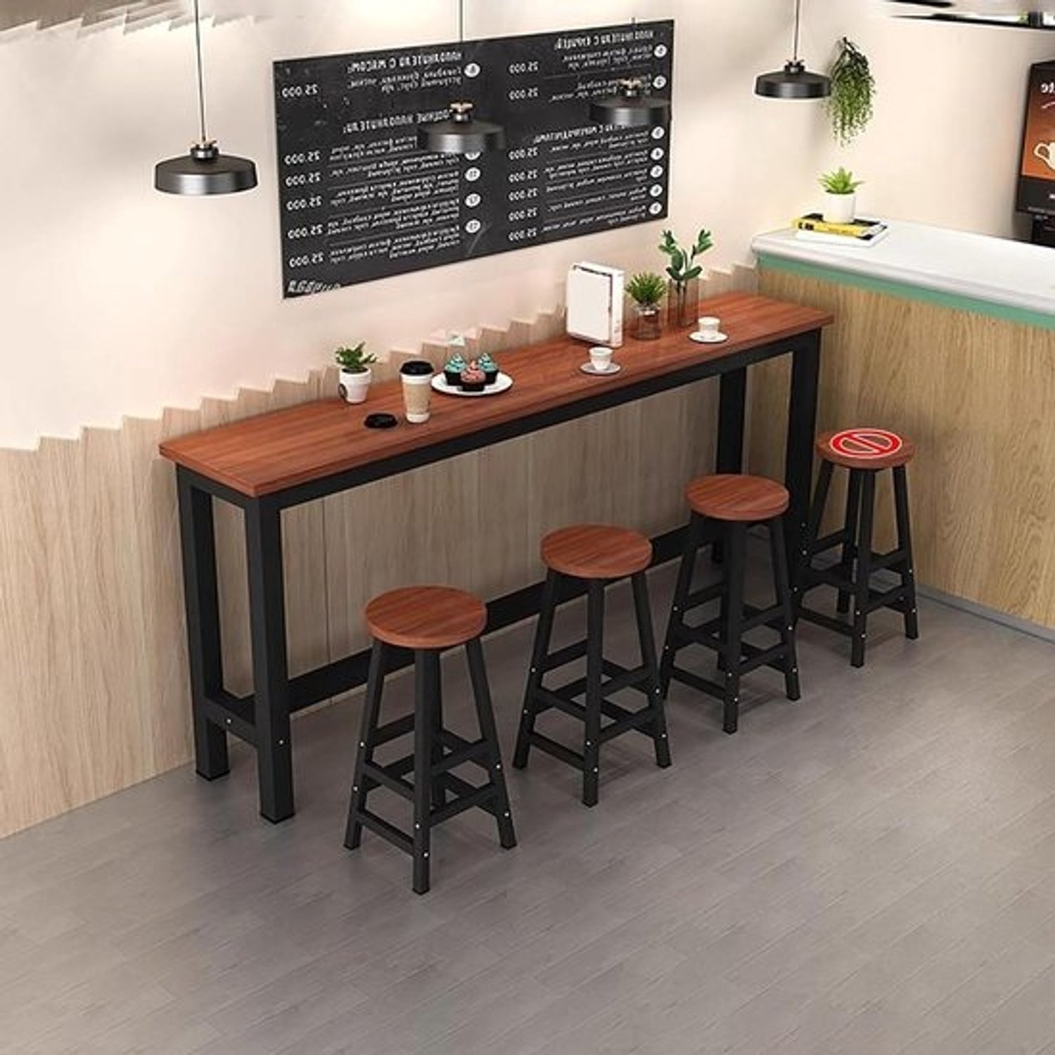 Bartafel Stoelen Set - Keuken Eiland - Compact Wonen - Ruimtebesparend Ontwerp - 105 cm Lang - Walnoot