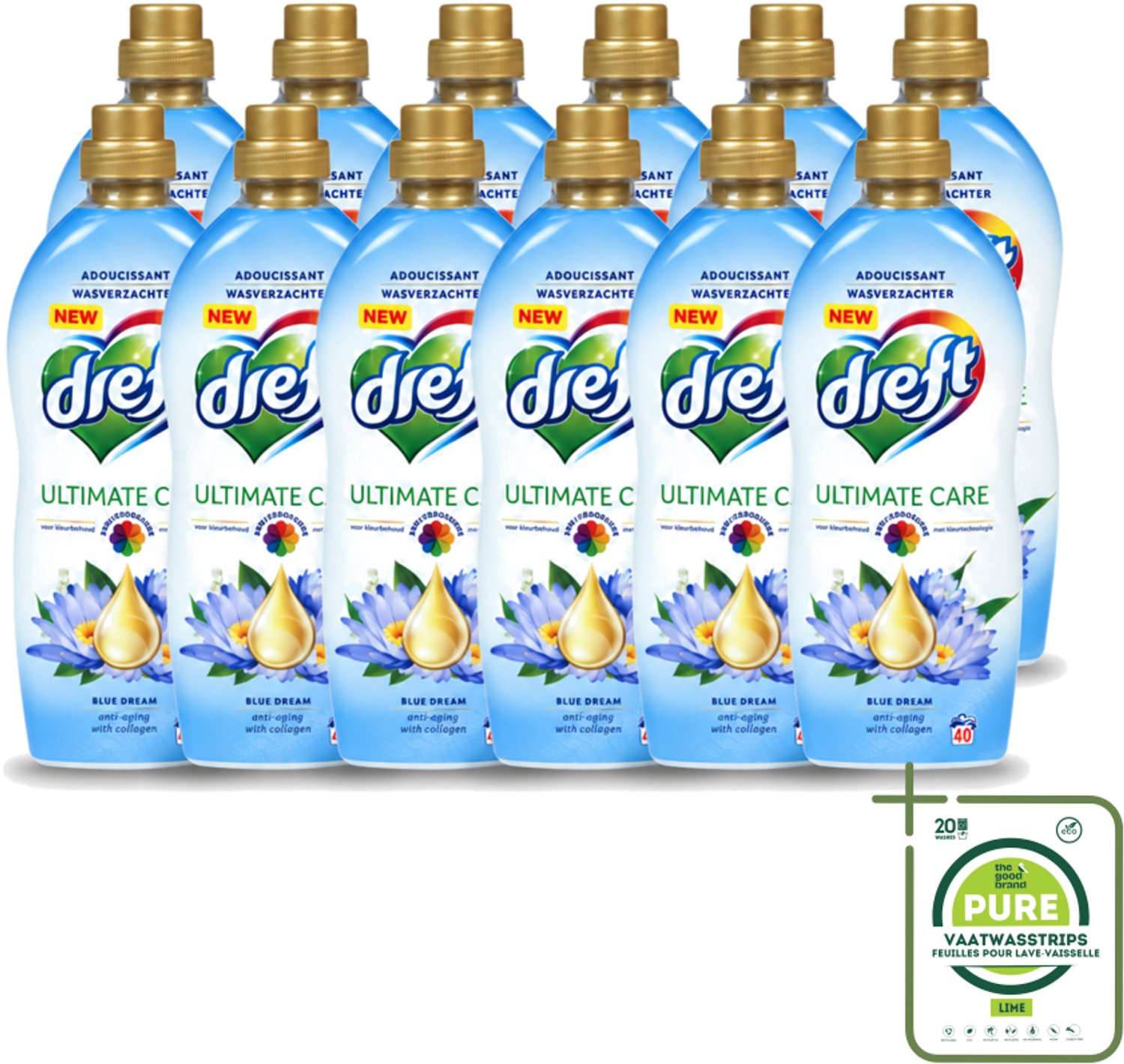 12 x Dreft - Wasverzachter - Gekleurde Was - Blauwe Droom - Anti-Veroudering - 40 Wasbeurten - Grootverpakking - Vaatwasstrips - Wasverzachter - Anti-aging - Kleurbescherming - Wasgoed - Kleding Verzorging