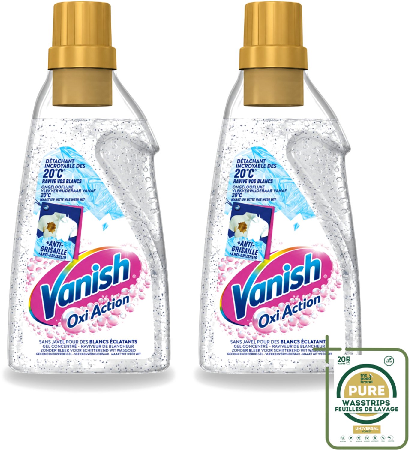 2 x Vanish Oxi Action - Vlekkenverwijderaar Gel - Zonder Bleek - Witte Was - 15 Wasbeurten - Wasstrips - Wit Was - Vlekkenverwijderaar - Bleekvrije Was - Witte Was - Wasbeurt