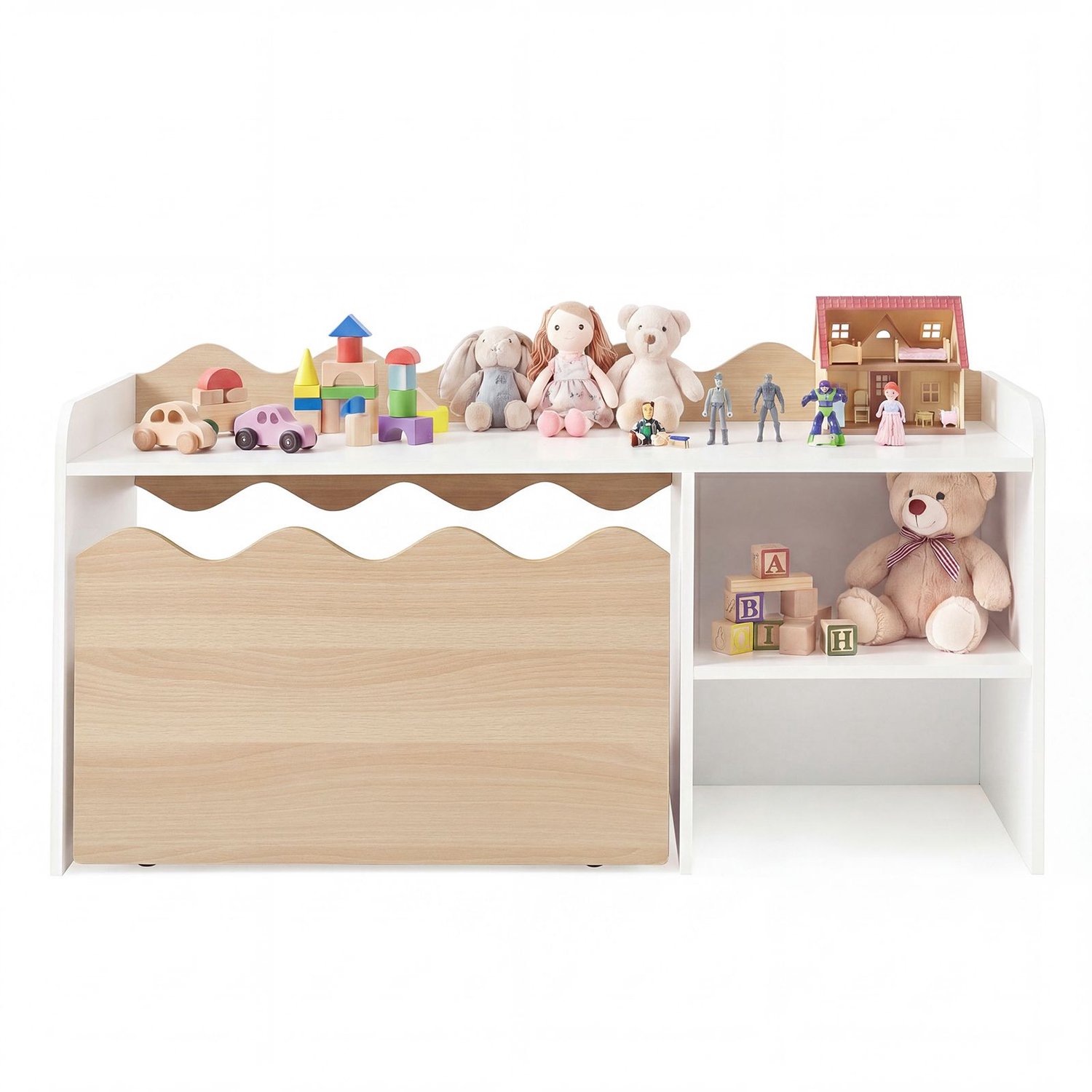 Suredeal Kindertafel - Hout Activiteitstafel - Opklapdeksel Opbergruimte Rollende - Kinderkamer - 89,5x40x45 cm - Naturel