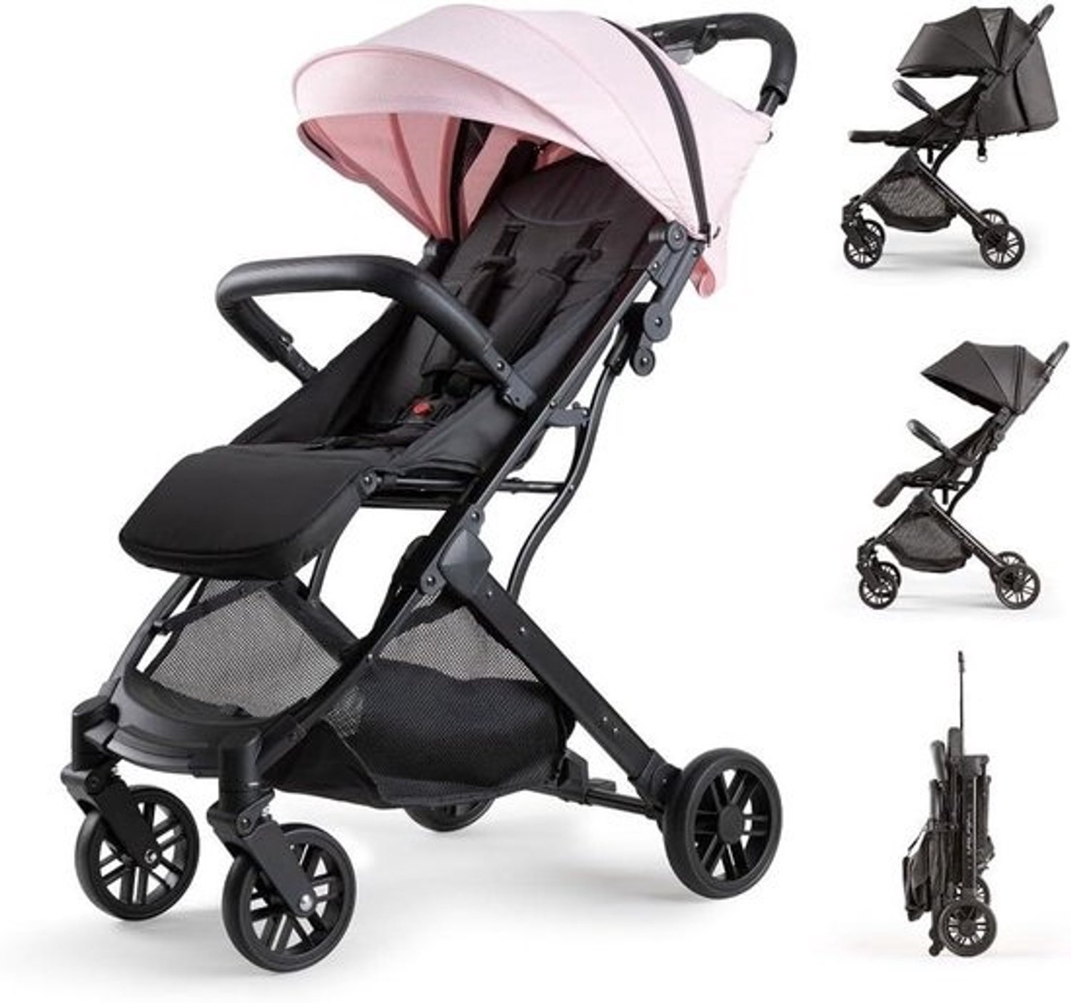 Lichte Kinderwagen Geschikt Vanaf Geboorte Tot 22 kg - Inclusief Verwisselbare Roze Kap