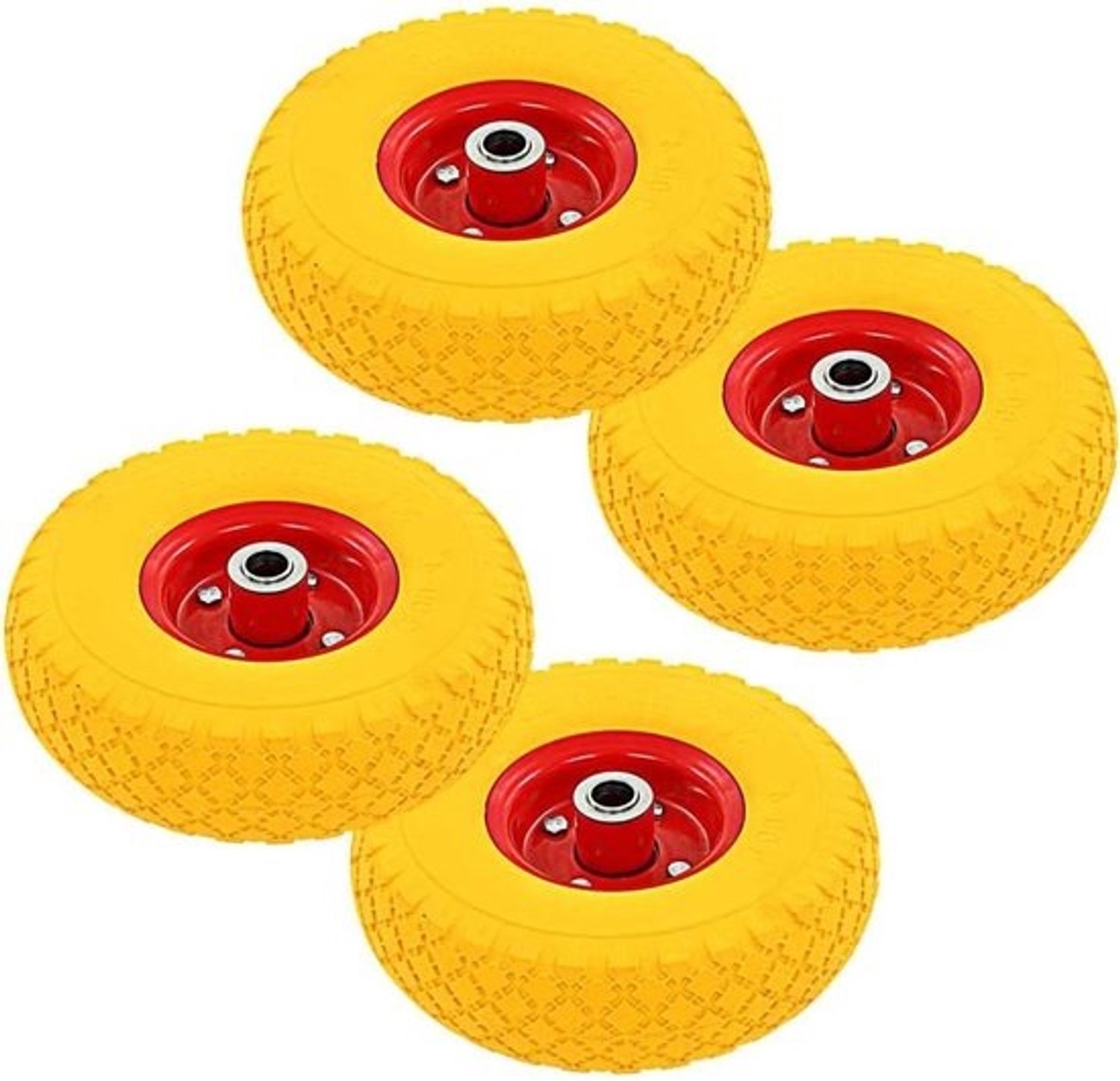 Steekwagenwielen 4 stuks - Reservewielen Massief Rubber - Vervoer van Lasten - Lekbestendig PU Elastomeer - 3.00-4 - Geel en rood