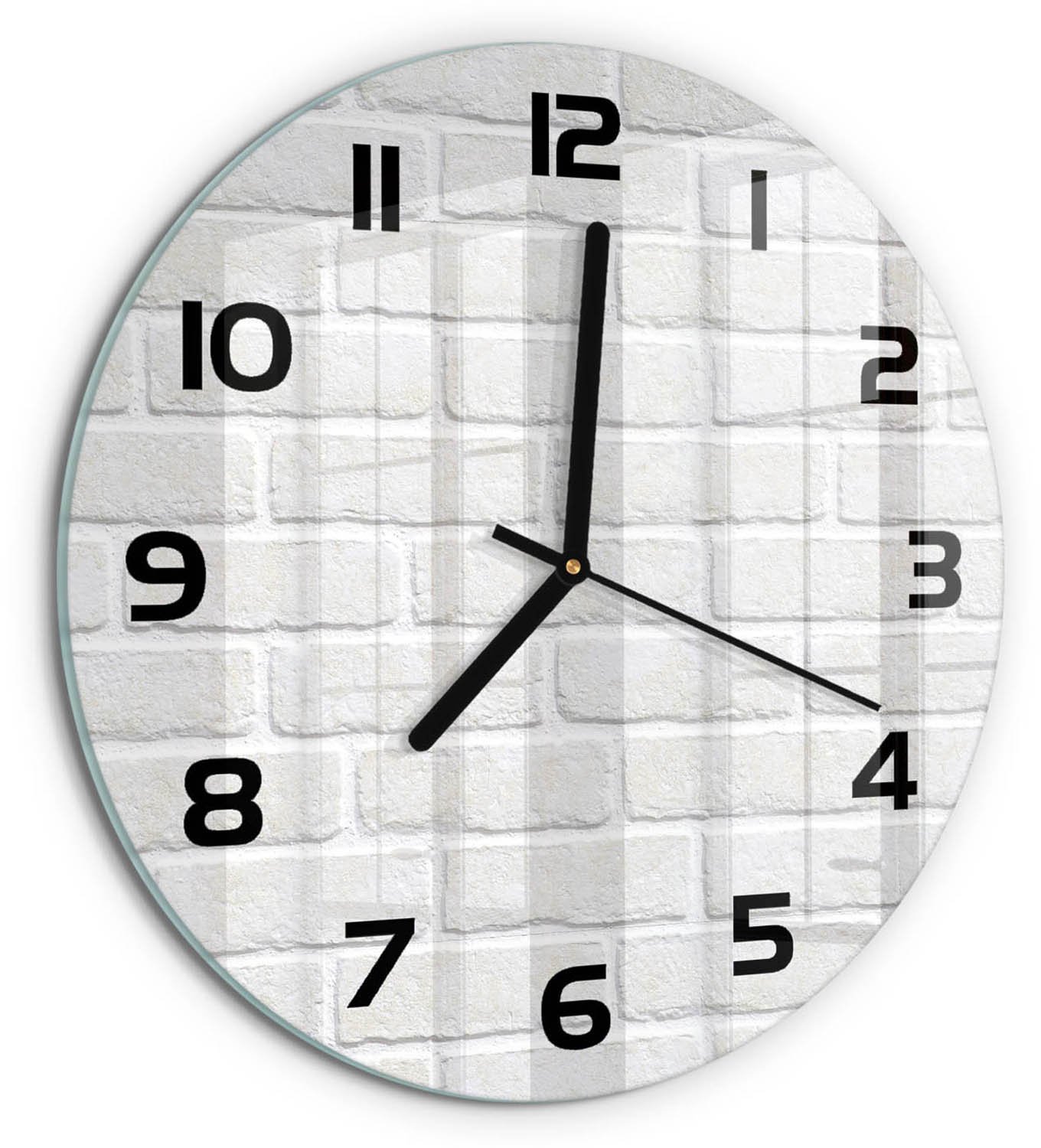 TULUP Wandklok - Bakstenen muur Glazen Wandklok Design - fi30 cm - Wit Klok Glas Met Opdruk - Zwarte handen - Ronde Klok - Wandklok Glas Met Motief - Decoratieve Glazen Klok