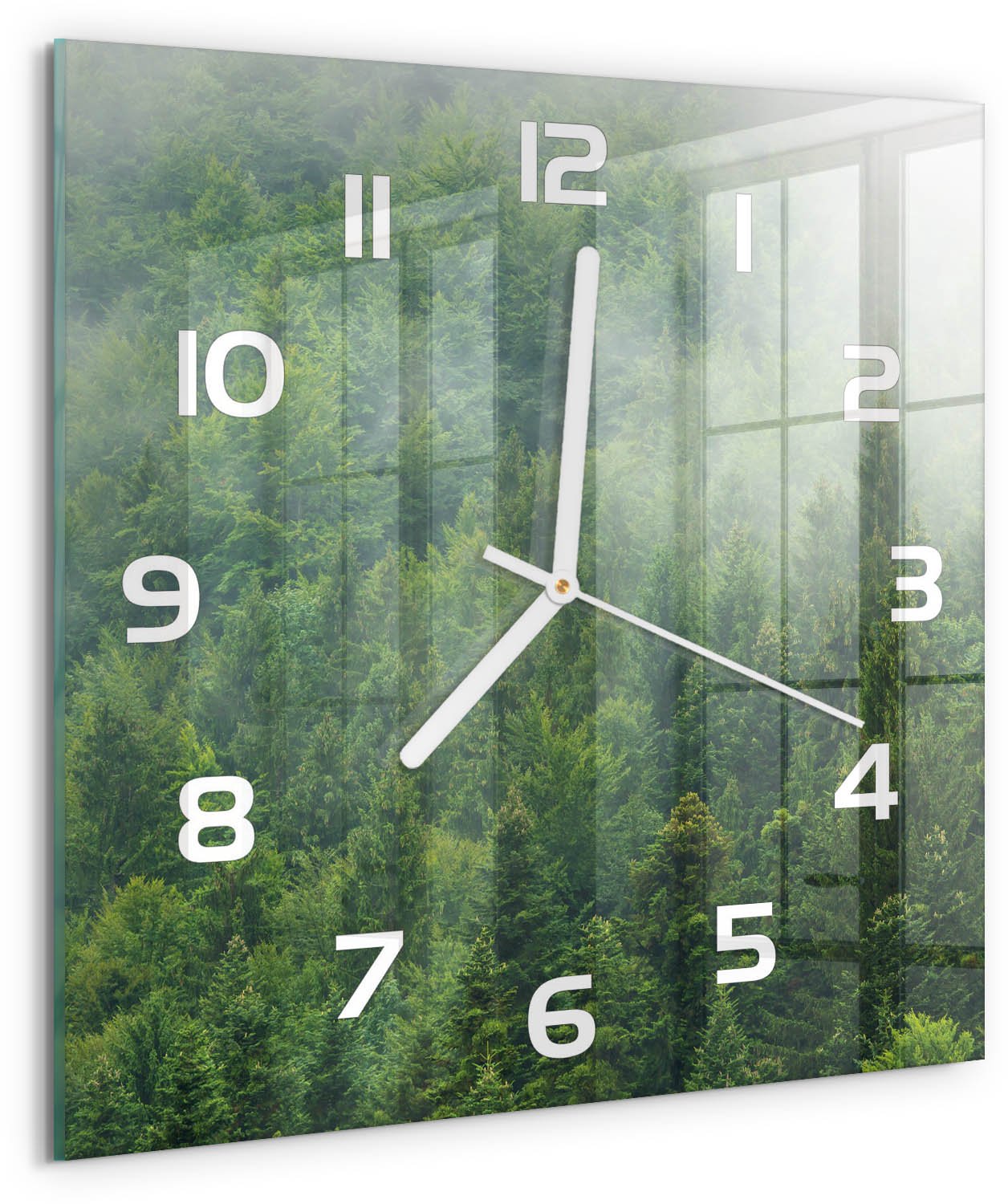 Tulup Wandklok - Mysterieus bos Moderne Wandklok Glas - 30x30 cm - Groente Wandklok Glas Decoratie - Witte handen - Vierkante Klok - Glazen Wandklok Design - Klok Glas Met Opdruk
