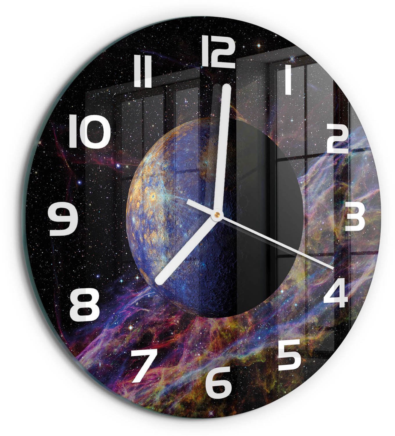 TULUP Wandklok - Kwik Glazen Klok Met Print - fi30 cm - Veelkleurig Wandklok Glas Met Motief - Witte handen - Ronde Klok - Wandklok Glas Decoratie - Gekleurde Glazen Klok