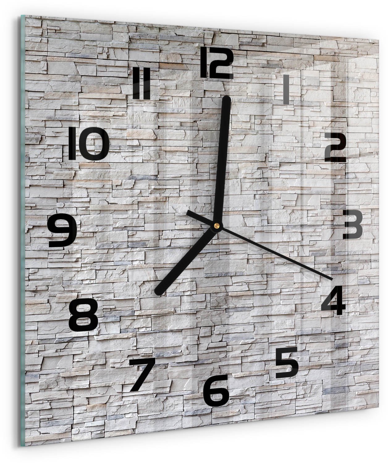 TULUP Wandklok - Zee Glazen Klok Met Print - 30x30 cm - Blauw Wandklok Glas Met Motief - Zwarte handen - Vierkante Klok - Wandklok Glas Decoratie - Gekleurde Glazen Klok