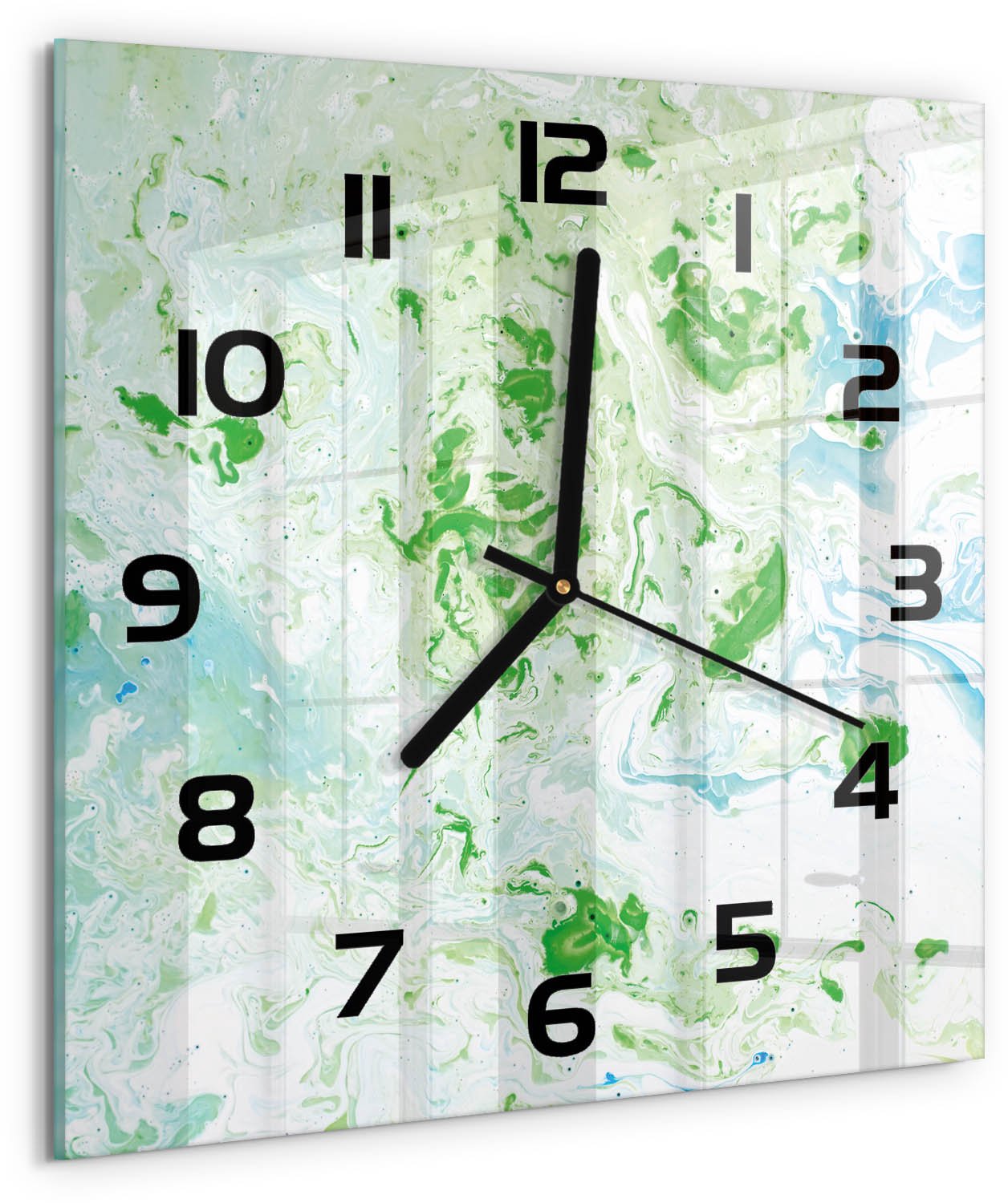 TULUP Wandklok - Abstracte achtergrond Decoratieve Glazen Klok - 30x30 cm - Groente Glazen Wandklok Design - Zwarte handen - Vierkante Klok - Glazen Klok Met Print - Wandklok Glas Met Motief
