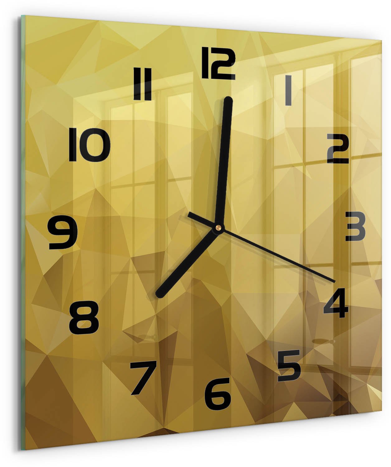 TULUP Wandklok - Abstracte achtergrond Wandklok Glas Decoratie - 30x30 cm - Geel Gekleurde Glazen Klok - Zwarte handen - Vierkante Klok - Klok Glas Met Opdruk - Moderne Wandklok Glas