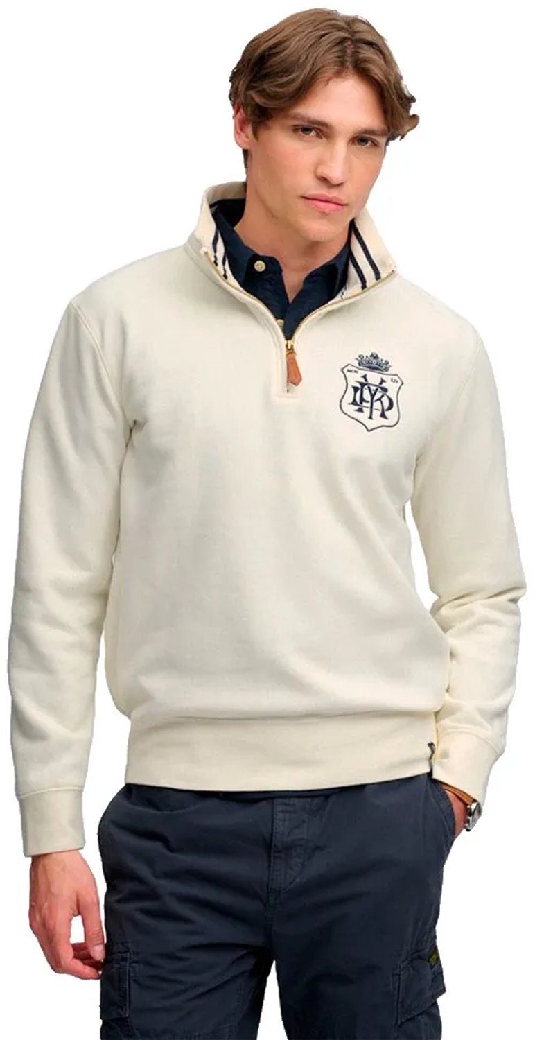 Superdry Gothic Varsity Sweatshirt Met Halve Rits S Man Creme