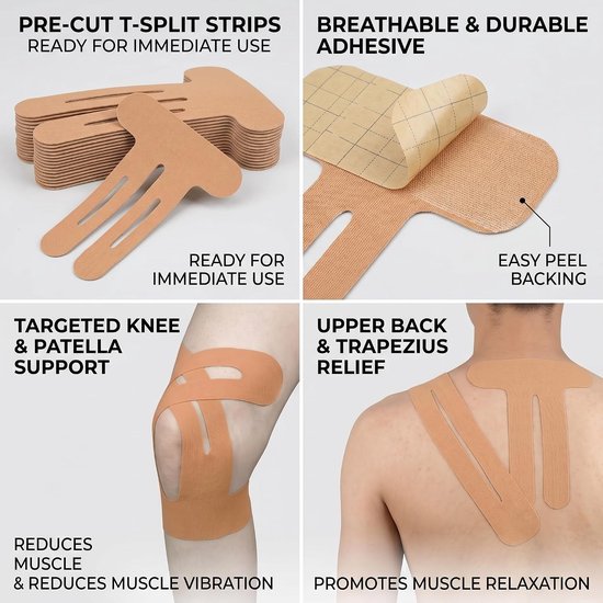 Kinesiotape voor Knie Ondersteuning - 10 Stuks Elastische Fysioband Beige, Waterdicht en Ademend voor Pijnverlichting bij Sport, Fitness en Yoga — afbeelding 4