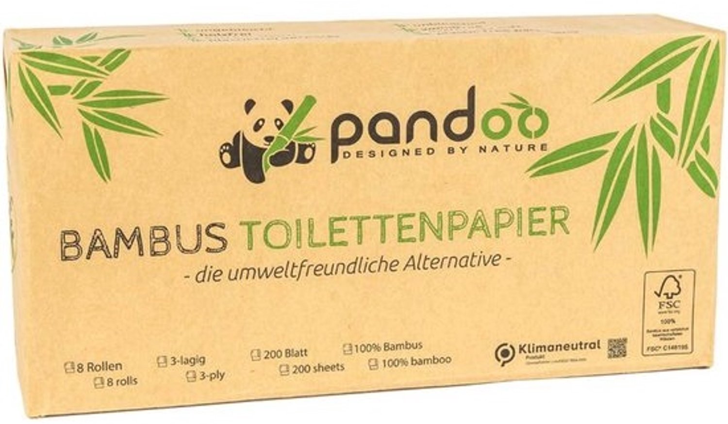 100% bamboe toiletpapier - plasticvrij en houtvrij - 3-laags en extra zacht - 12 rollen à 200 vellen