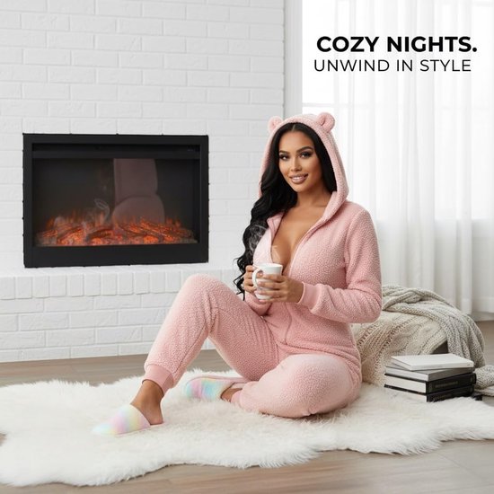 Women’s Fleece Onesie Pajamas with Butt Flap – Soft Hooded Sherpa Jumpsuit for Sleep & Lounge, Cozy Plush Romper — afbeelding 5