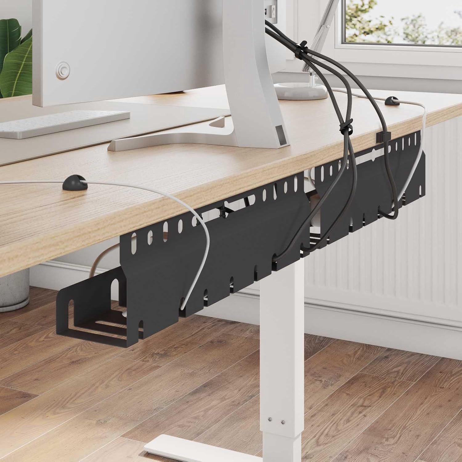 Kabelmanagement onder bureau set van 2 - metalen kabelgoot voor bureau kabelorganisatie - zwart