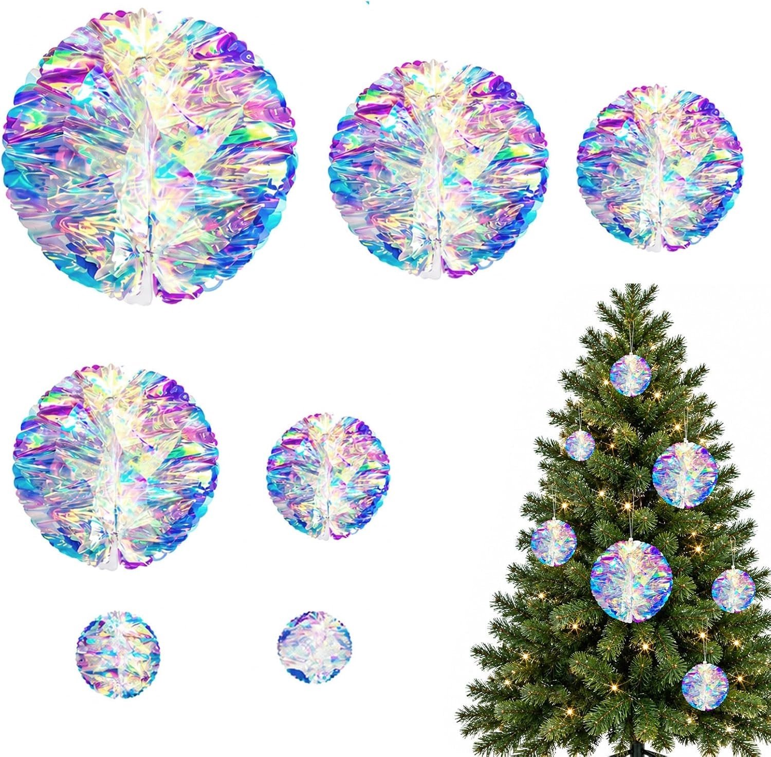 Honingraatballen Kerstboomdecoratie - Glinsterend - 5-20 cm - Iriserend Folie - Voor Feestelijke Gelegenheden