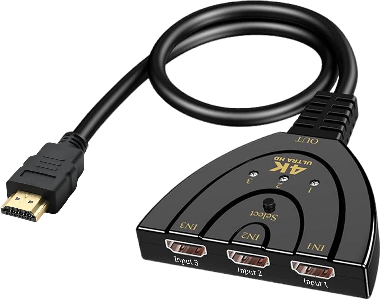 4K HDMI Splitter met 3 Poorten, Multi-Port HDMI Switch voor Meerdere Ingangen naar 1 Uitgang, Stabiele Overdracht en Full HD Beeldkwaliteit