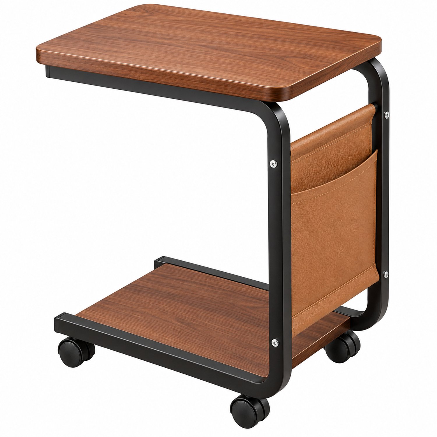 Tremeo Rollende Bijzettafel - Bruin - Massief Hout - Op wielen - Met extra opbergruimte - Laptoptafel - Werktafel - 28 x 35 x 63cm
