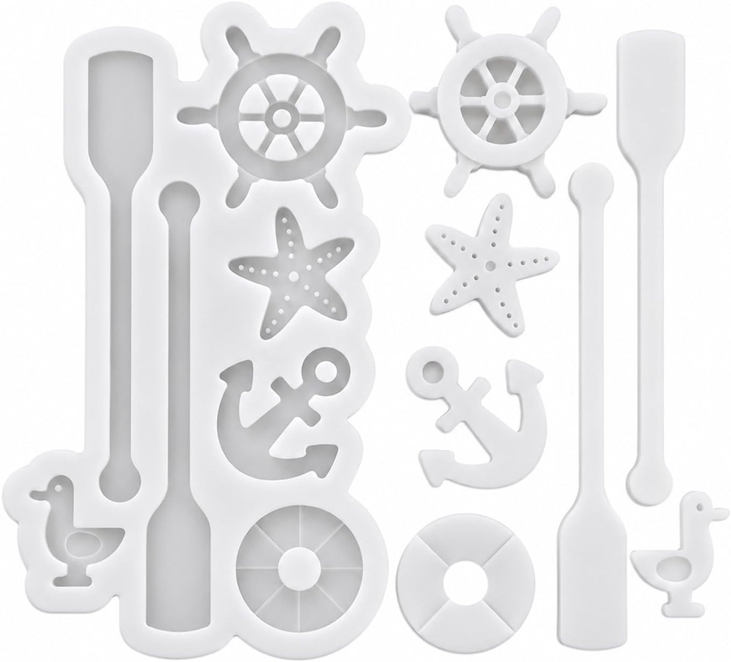 1 stuk siliconen mal zeilboot accessoires, gietvorm voor gips, zomer maritieme thema's, 3D siliconen mal voor beton, epoxyhars, doe-het-zelf knutselwerk, roei, zeester, anker