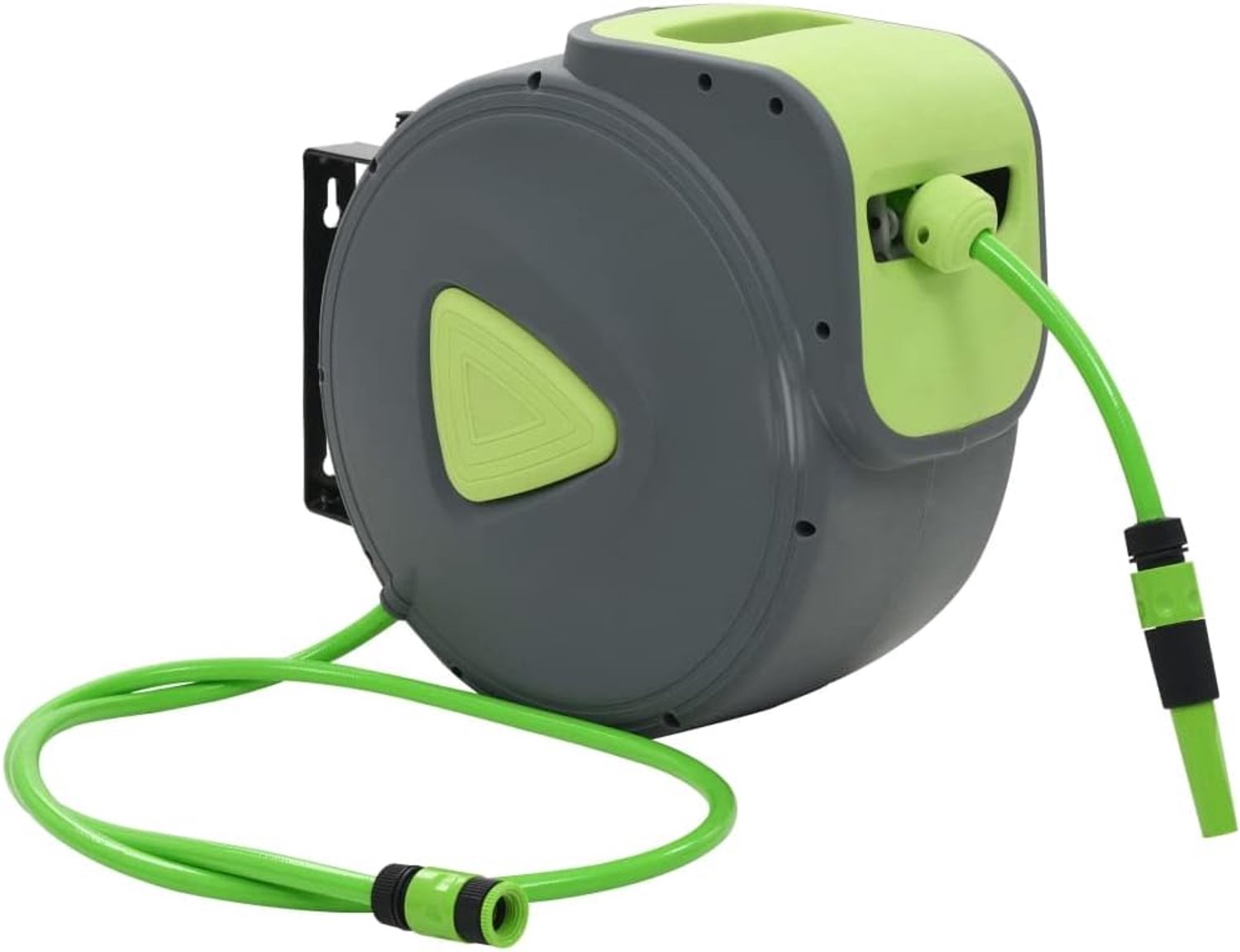 Waterslanghaspel met automatische oprolmechanisme, 30 + 2 m, slanghaspel voor wandmontage, 180 graden draaibaar, incl. sproeikop en aansluitset, 1/2 inch tuinslang voor irrigatie