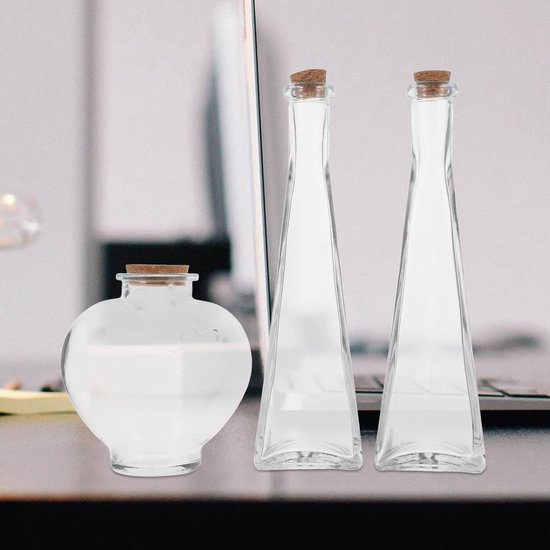 3 Stuks Delige Glazen Wensfles met Hartvormige Container voor Zandceremonie Decoratieve Handgemaakte Potten voor Bruiloft Souvenirs — afbeelding 2
