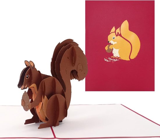 Pop-up kaart"Eekhoornchen" grappige 3D verjaardagskaart; uitnodigingskaart en kerstkaart met envelop als cadeaubon, klein cadeau-idee en decoratie — afbeelding 4