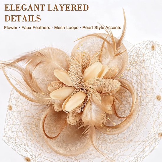 Fascinator Dames Goud, Diadeem en Haarclip voor Bruiloft — afbeelding 4