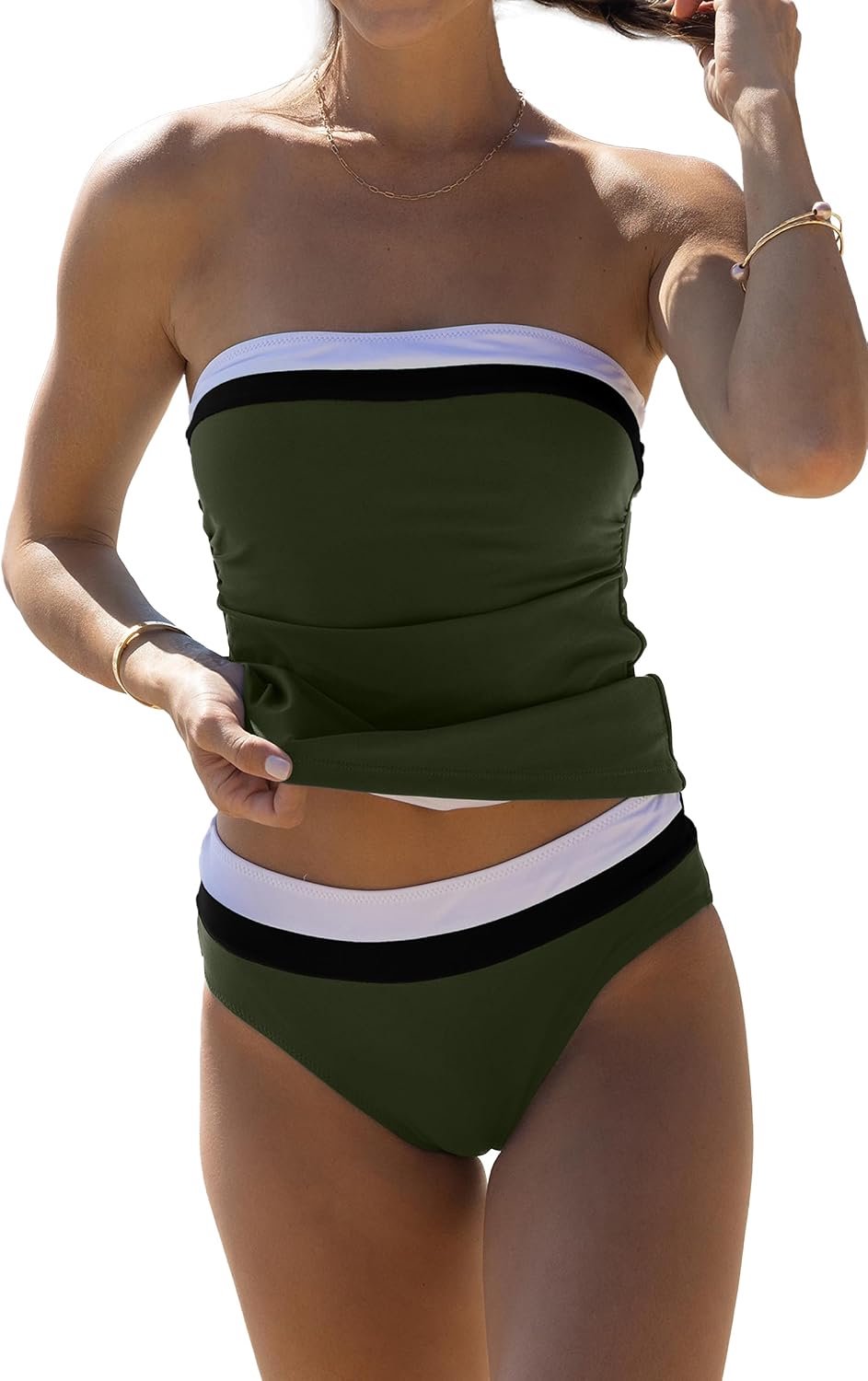 Beachsissi Tankini set voor dames, buikcontrole, eenkleurig, strapless blokkleuren
